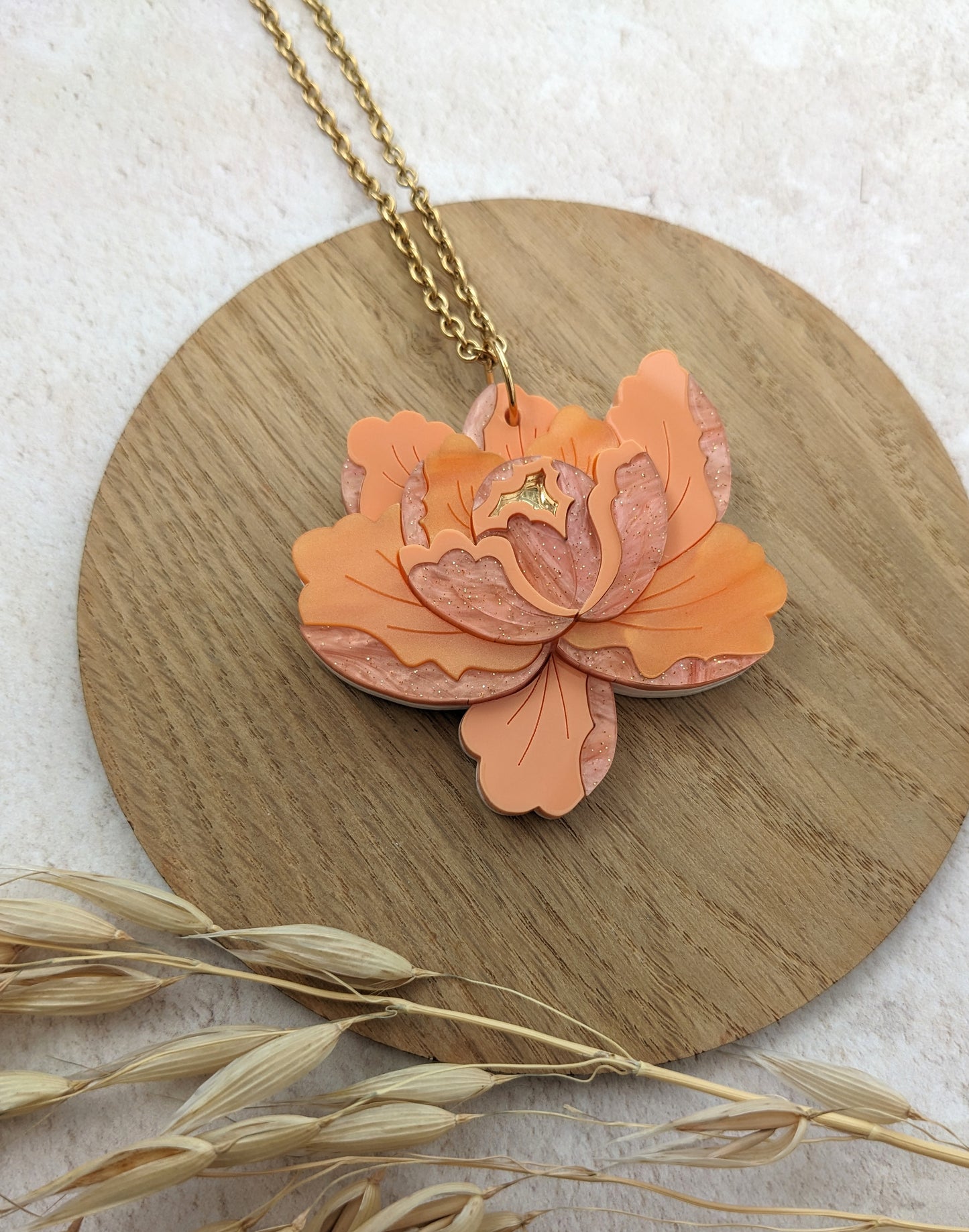 PRE ORDER Peony Pendant - Apricot (two hole necklace option also available)