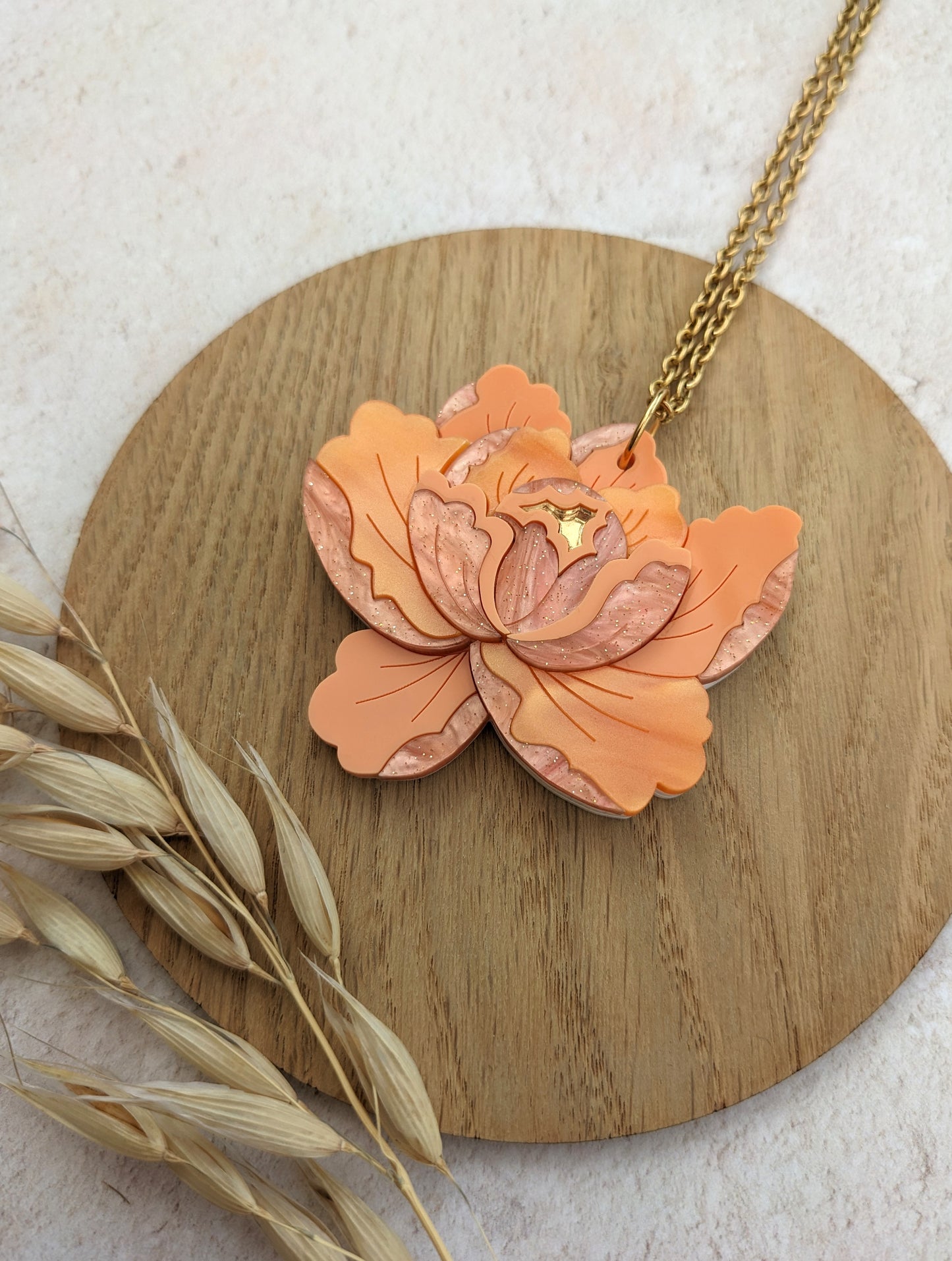 PRE ORDER Peony Pendant - Apricot (two hole necklace option also available)