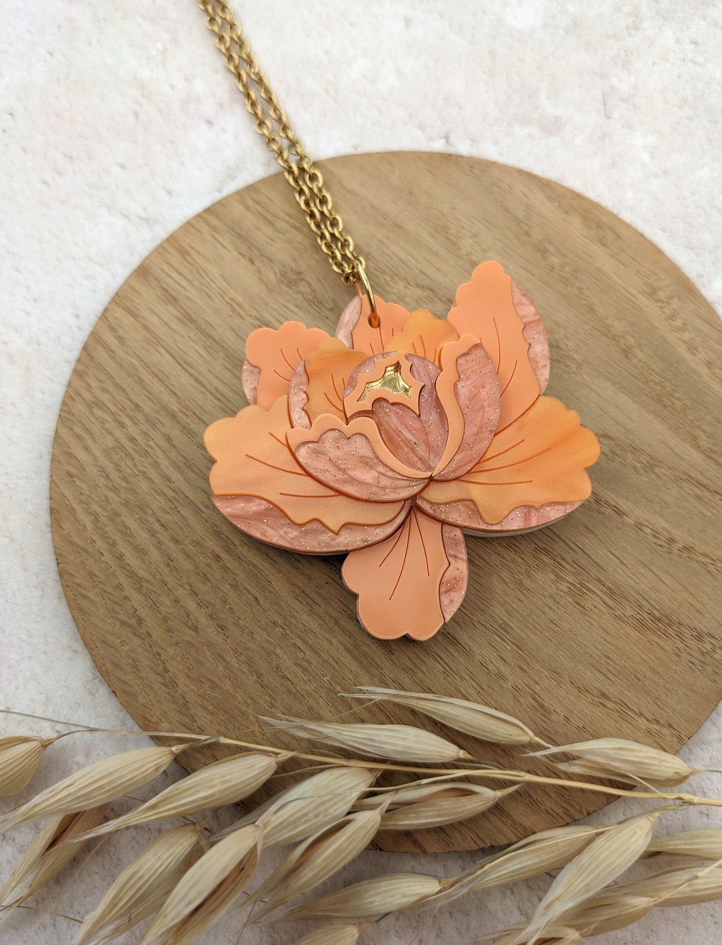 PRE ORDER Peony Pendant - Apricot (two hole necklace option also available)
