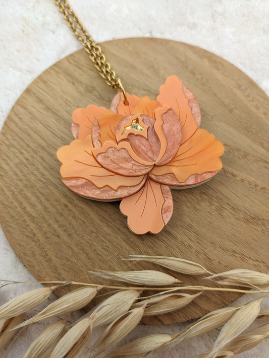 PRE ORDER Peony Pendant - Apricot (two hole necklace option also available)