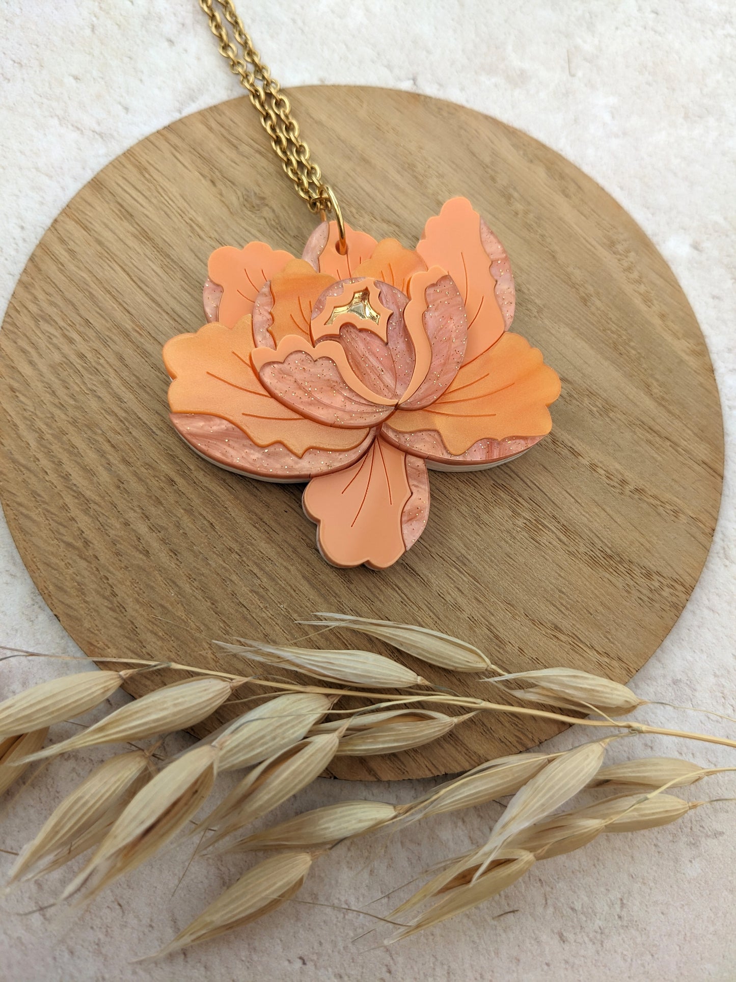 PRE ORDER Peony Pendant - Apricot (two hole necklace option also available)