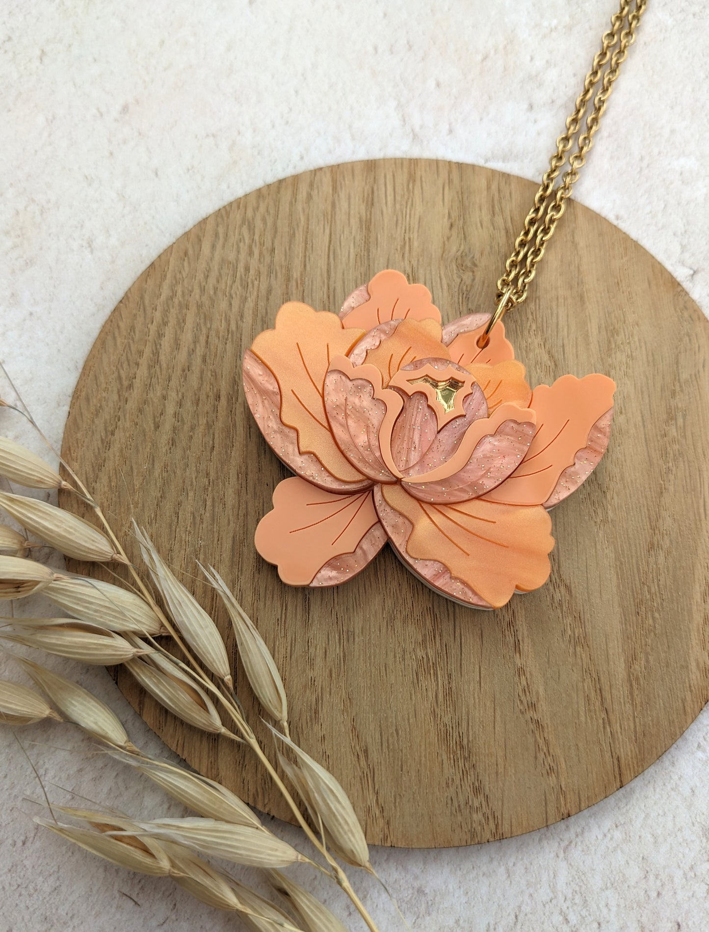 PRE ORDER Peony Pendant - Apricot (two hole necklace option also available)