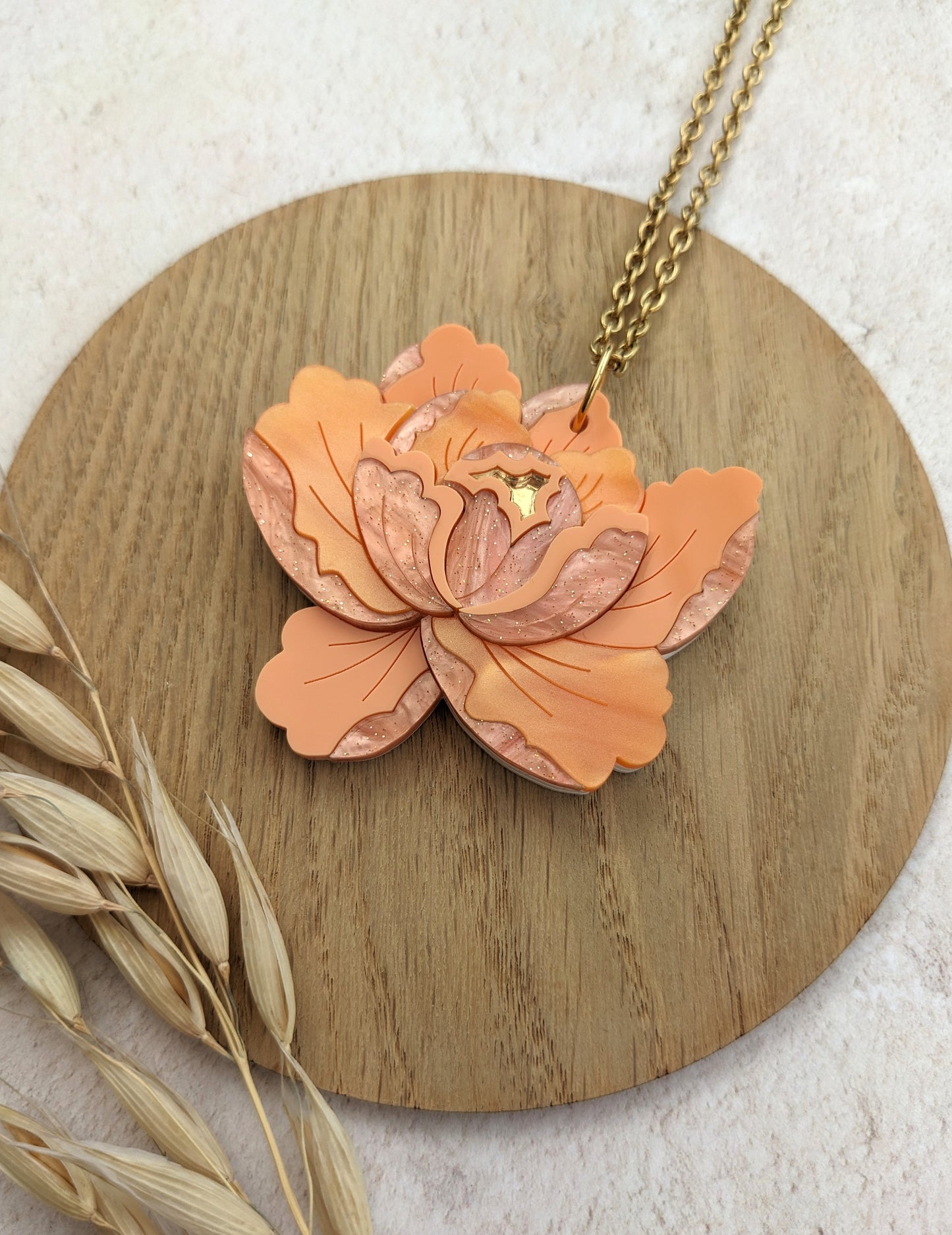 PRE ORDER Peony Pendant - Apricot (two hole necklace option also available)