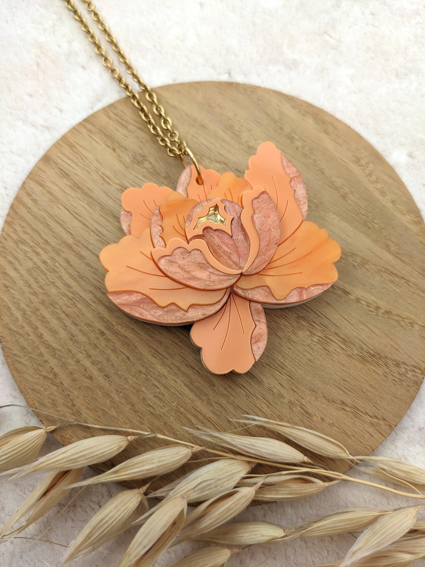 PRE ORDER Peony Pendant - Apricot (two hole necklace option also available)