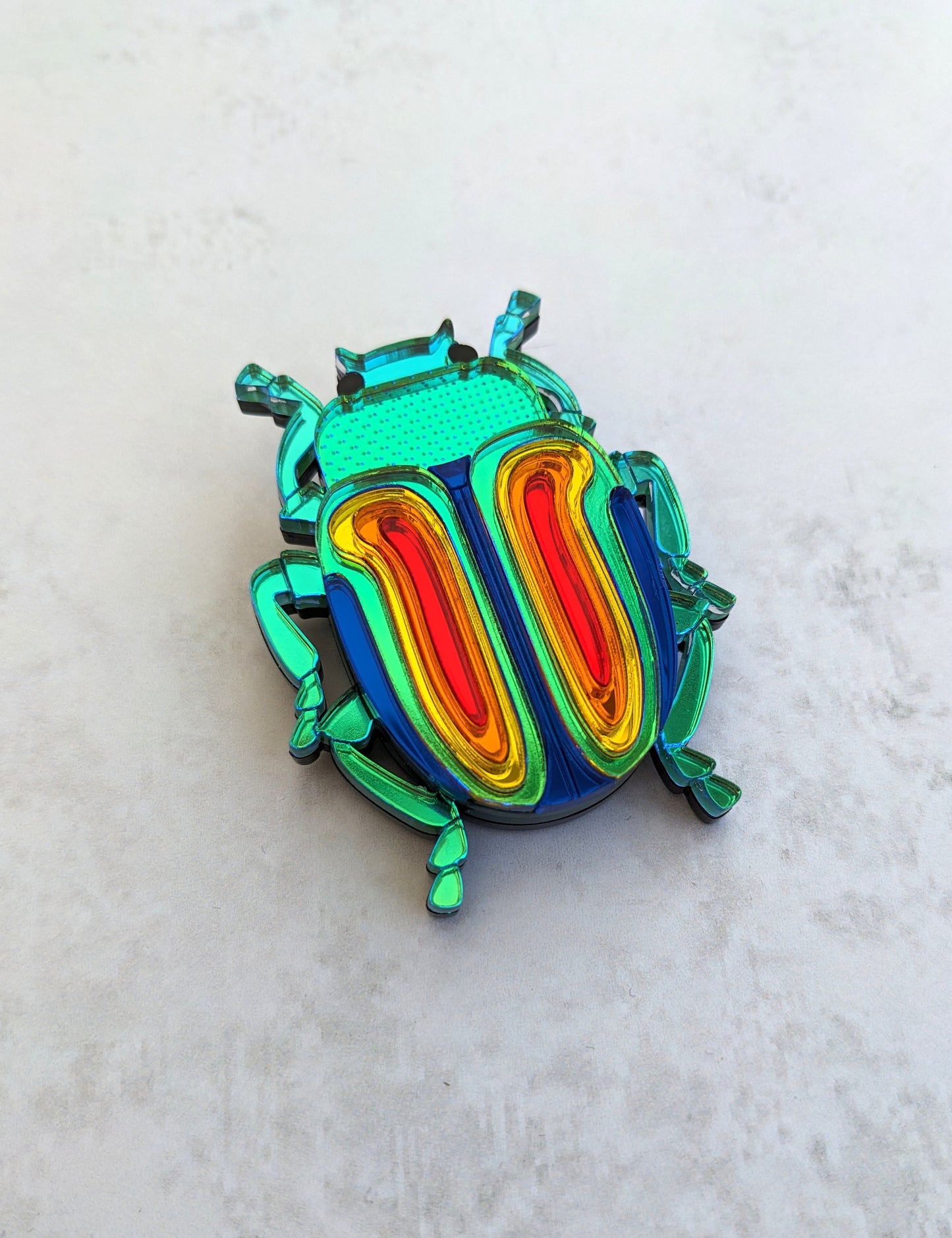 PRE ORDER Rainbow Beetle Brooch (Chrysolina Fatuosa) Just lighter green colouring on body left now so will look like the one on the white background and pendant (see listing)