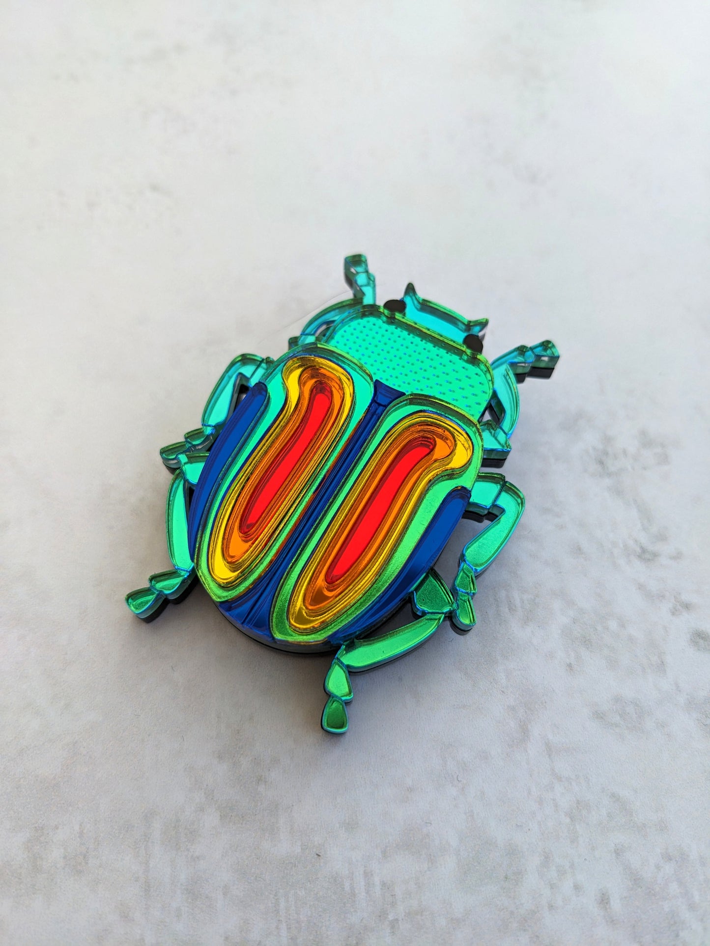PRE ORDER Rainbow Beetle Brooch (Chrysolina Fatuosa) Just lighter green colouring on body left now so will look like the one on the white background and pendant (see listing)