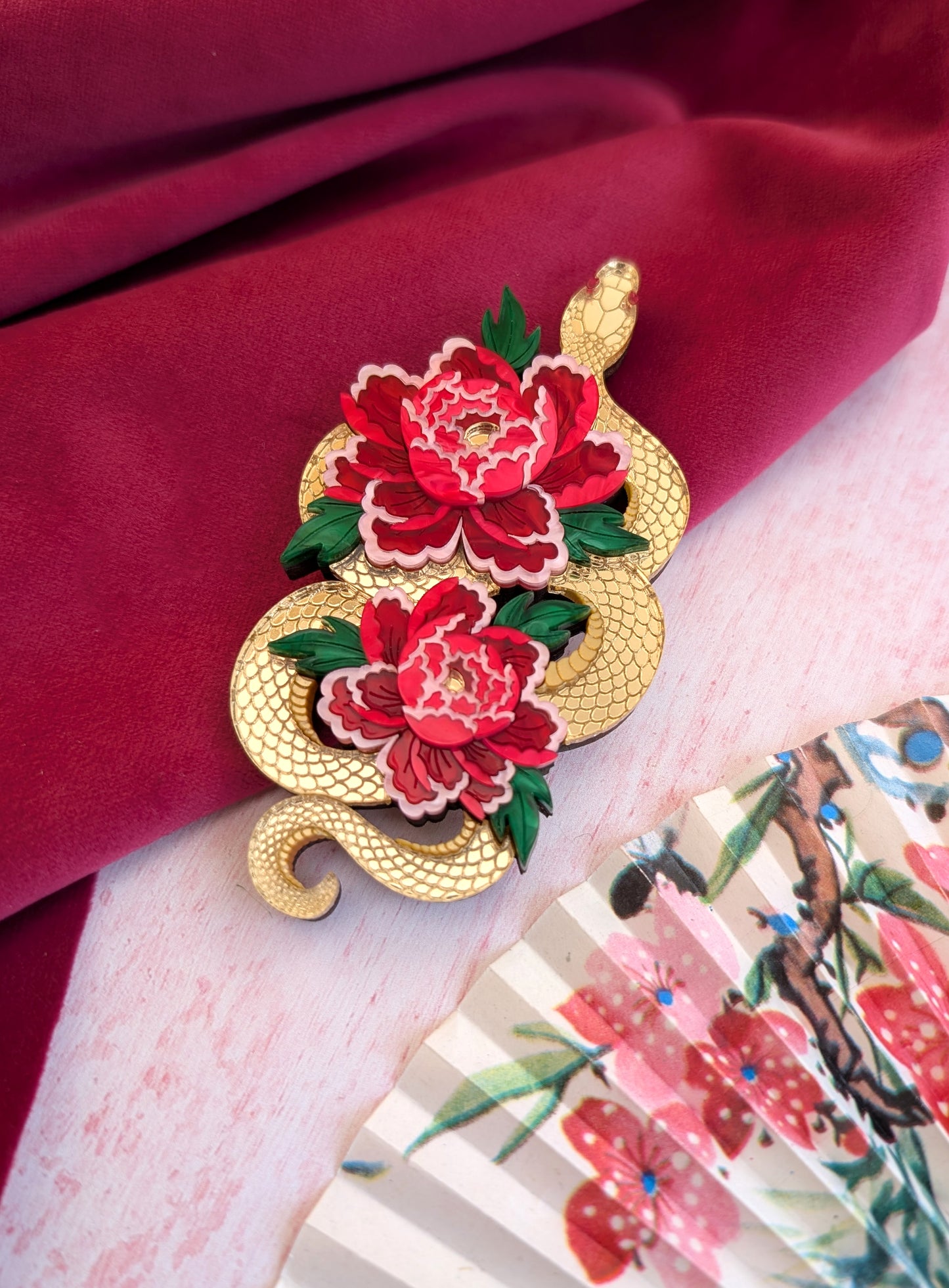 PRE ORDER Snake & Floral Statement Brooch GOLD