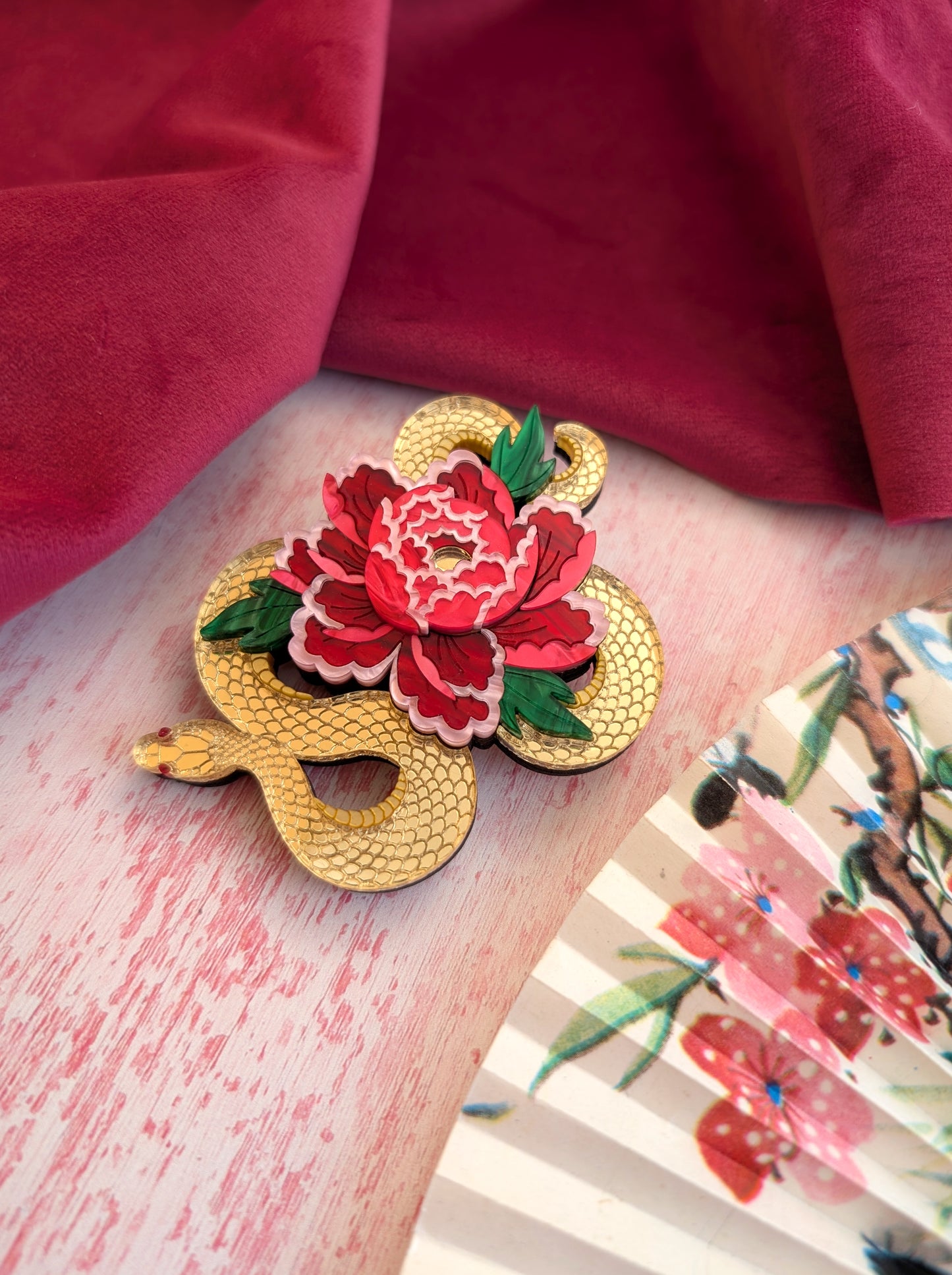 PRE ORDER Snake & Floral Small Brooch GOLD