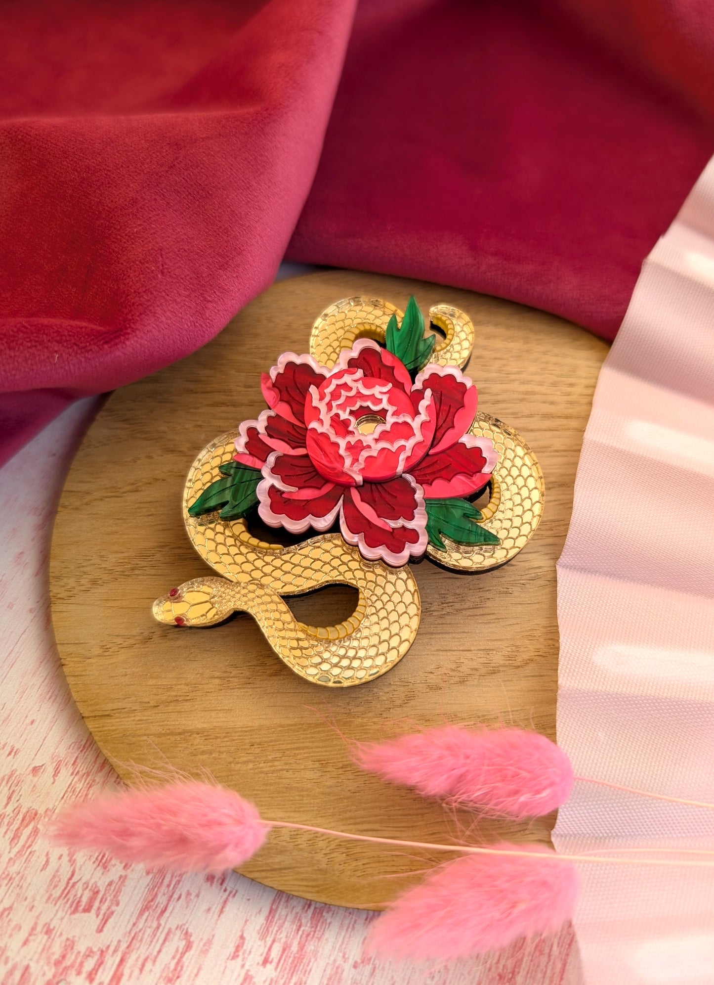 PRE ORDER Snake & Floral Small Brooch GOLD