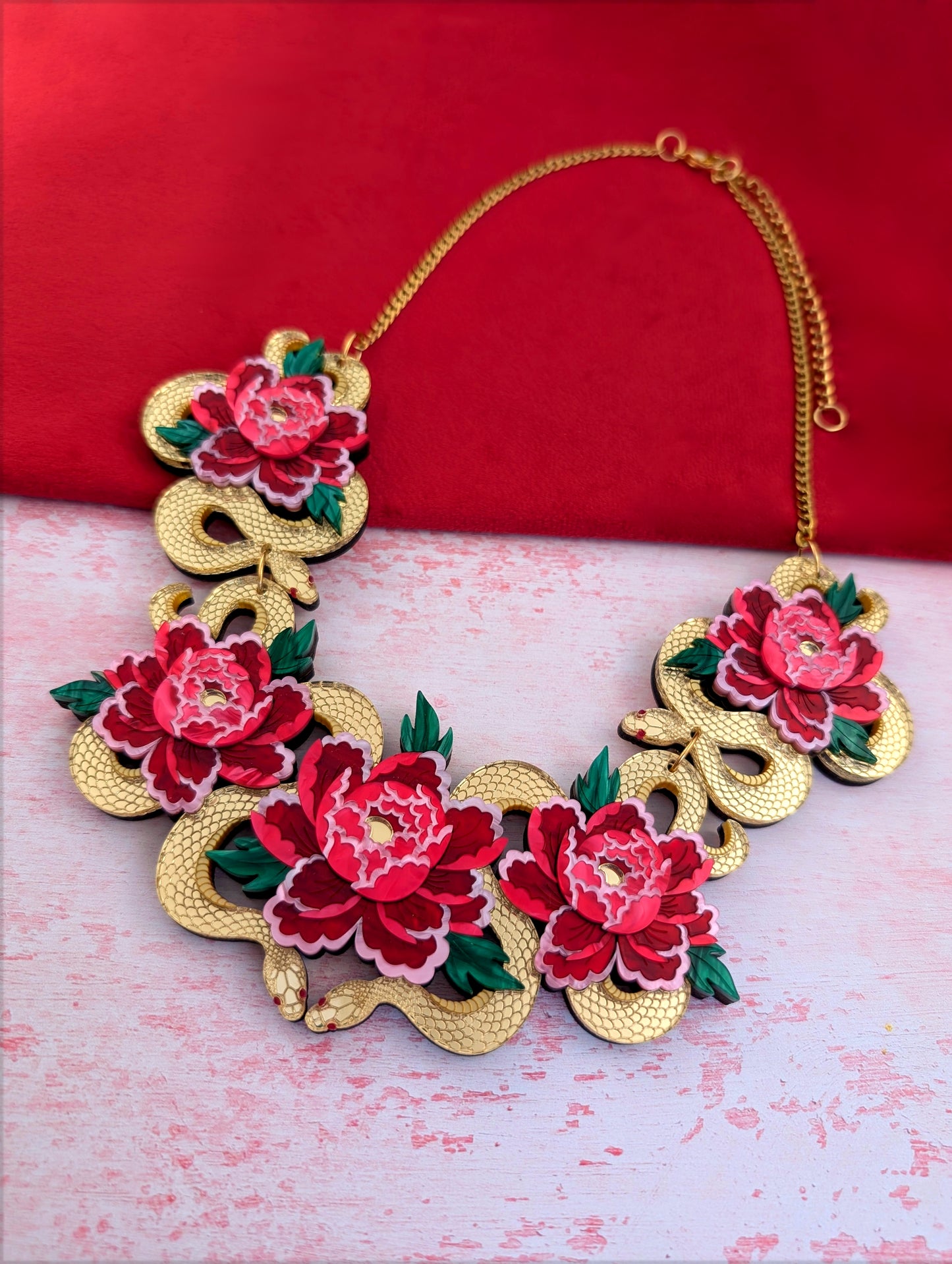 PRE ORDER Statement Snakes & Floral Necklace GOLD