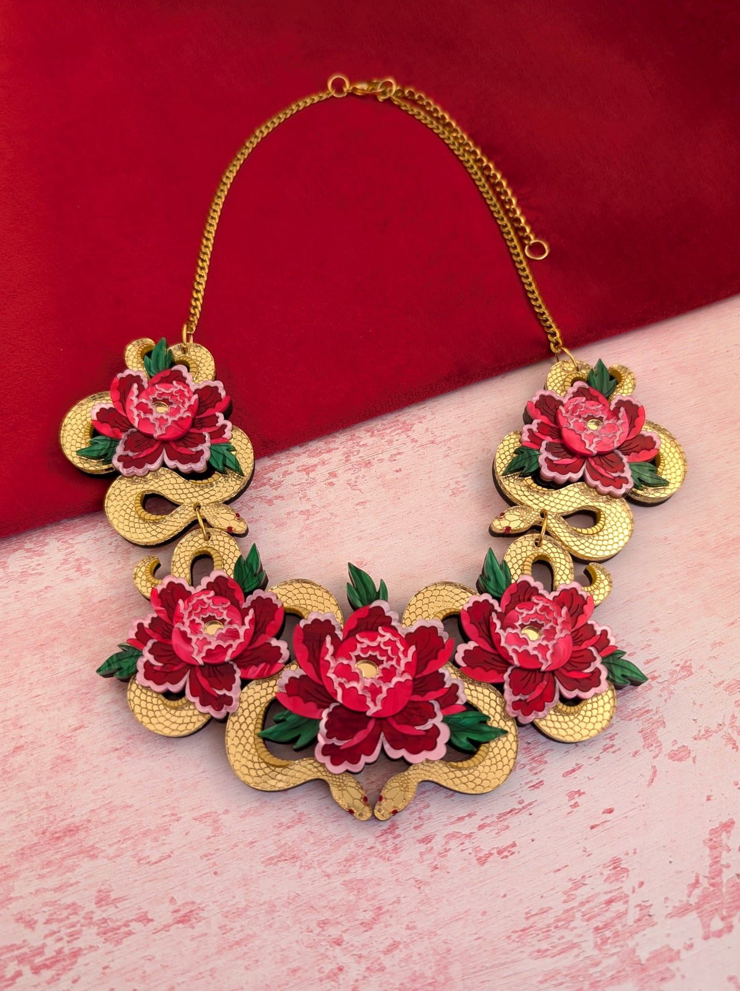 PRE ORDER Statement Snakes & Floral Necklace GOLD