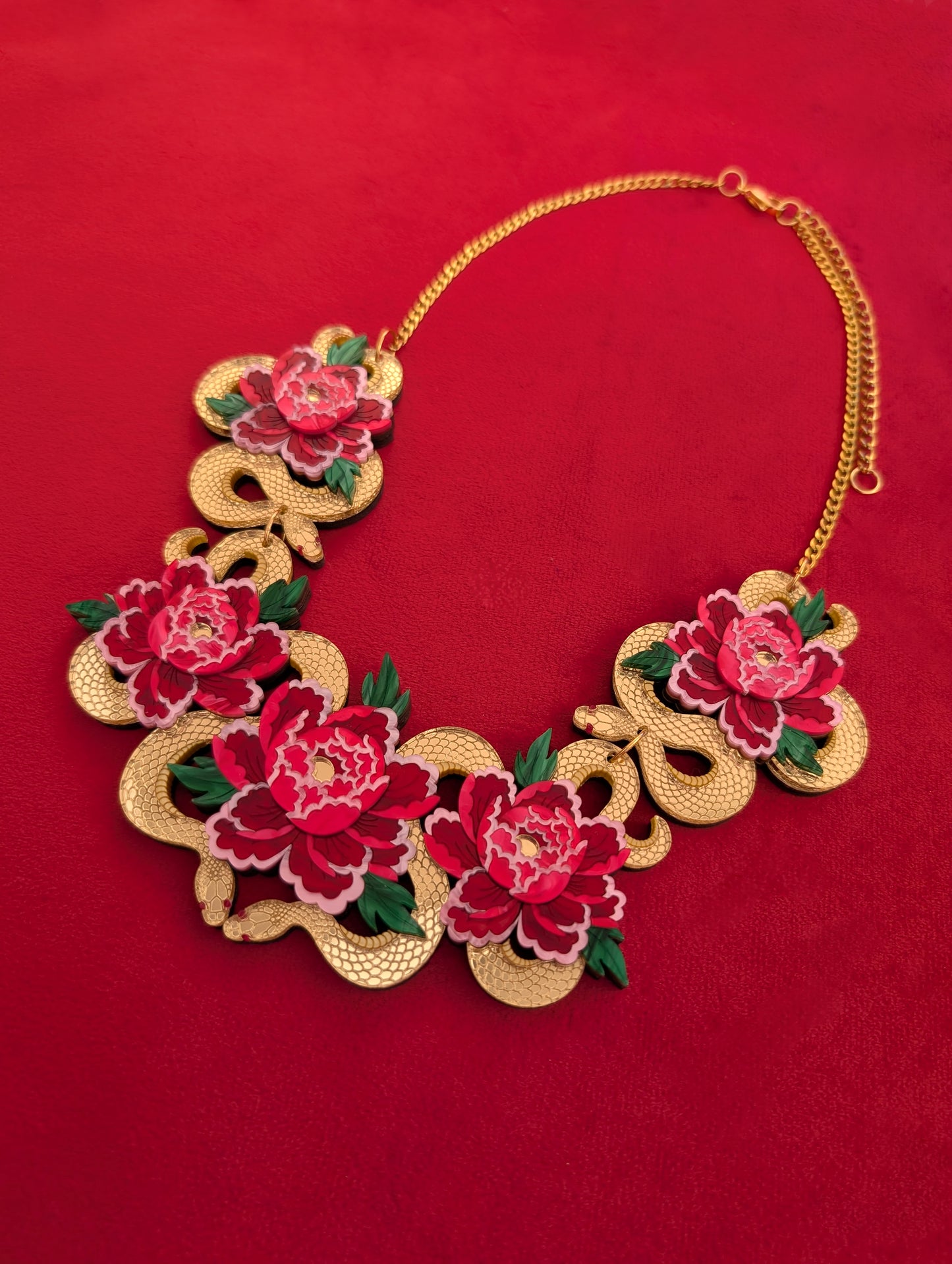 PRE ORDER Statement Snakes & Floral Necklace GOLD