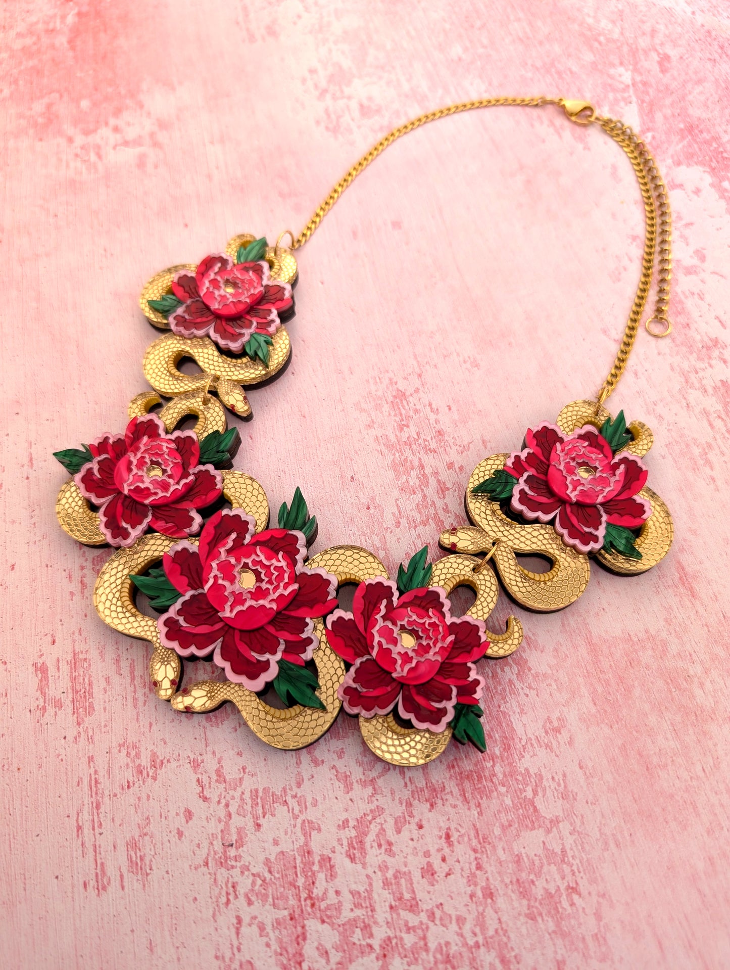 PRE ORDER Statement Snakes & Floral Necklace GOLD
