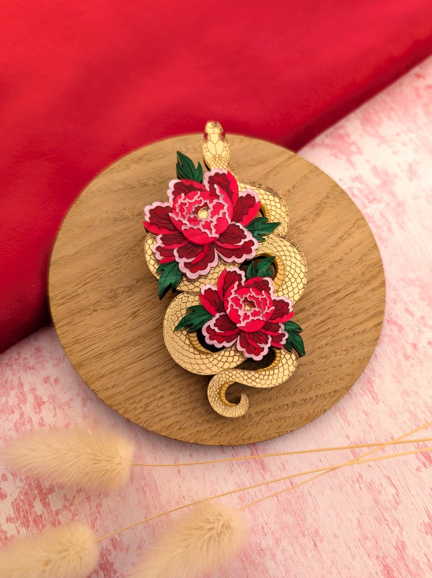 PRE ORDER Snake & Floral Statement Brooch GOLD