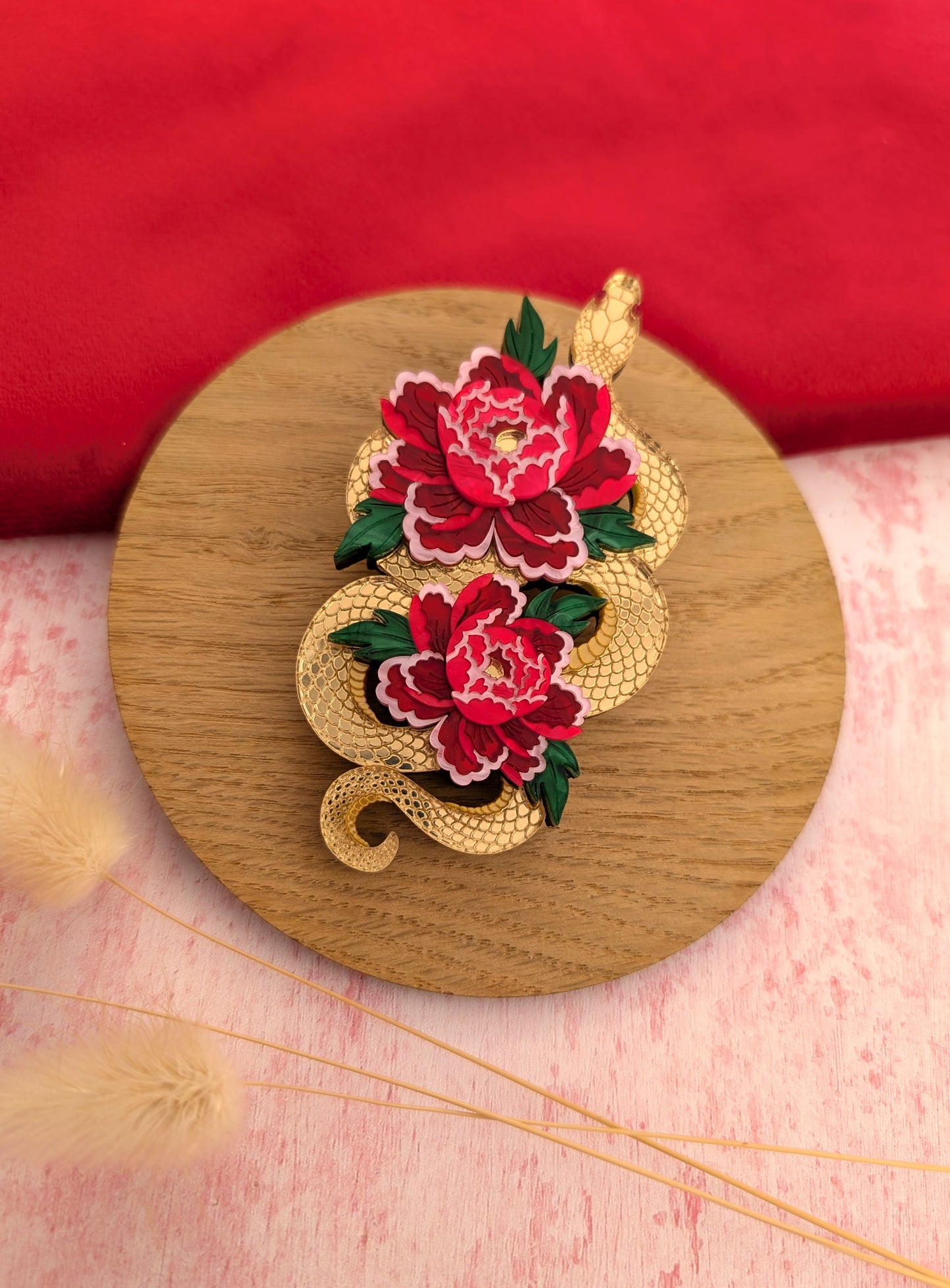 PRE ORDER Snake & Floral Statement Brooch GOLD