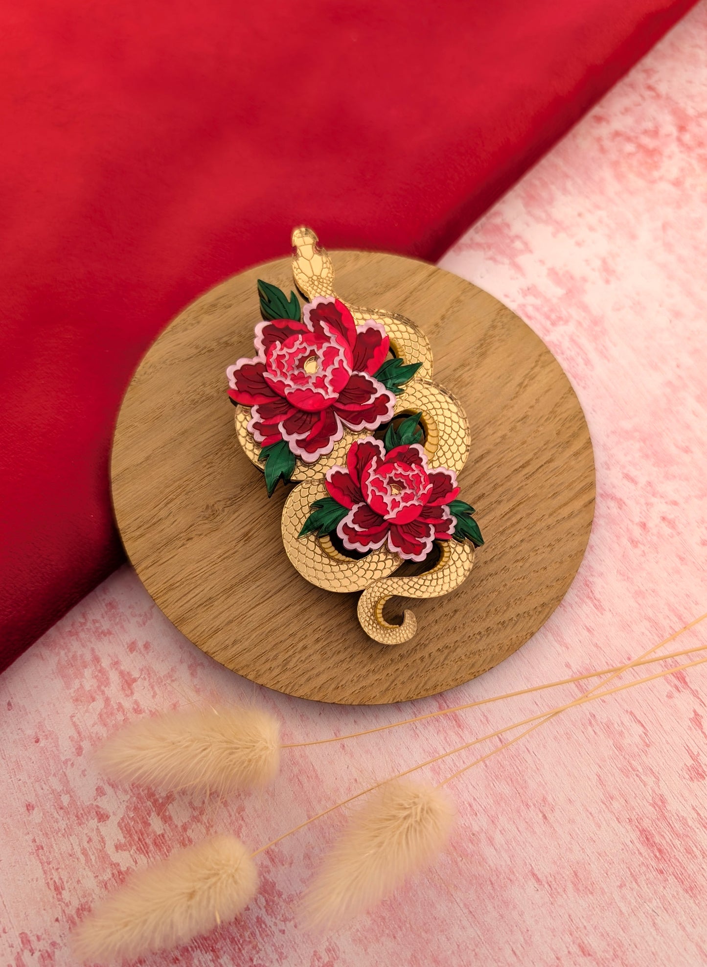 PRE ORDER Snake & Floral Statement Brooch GOLD