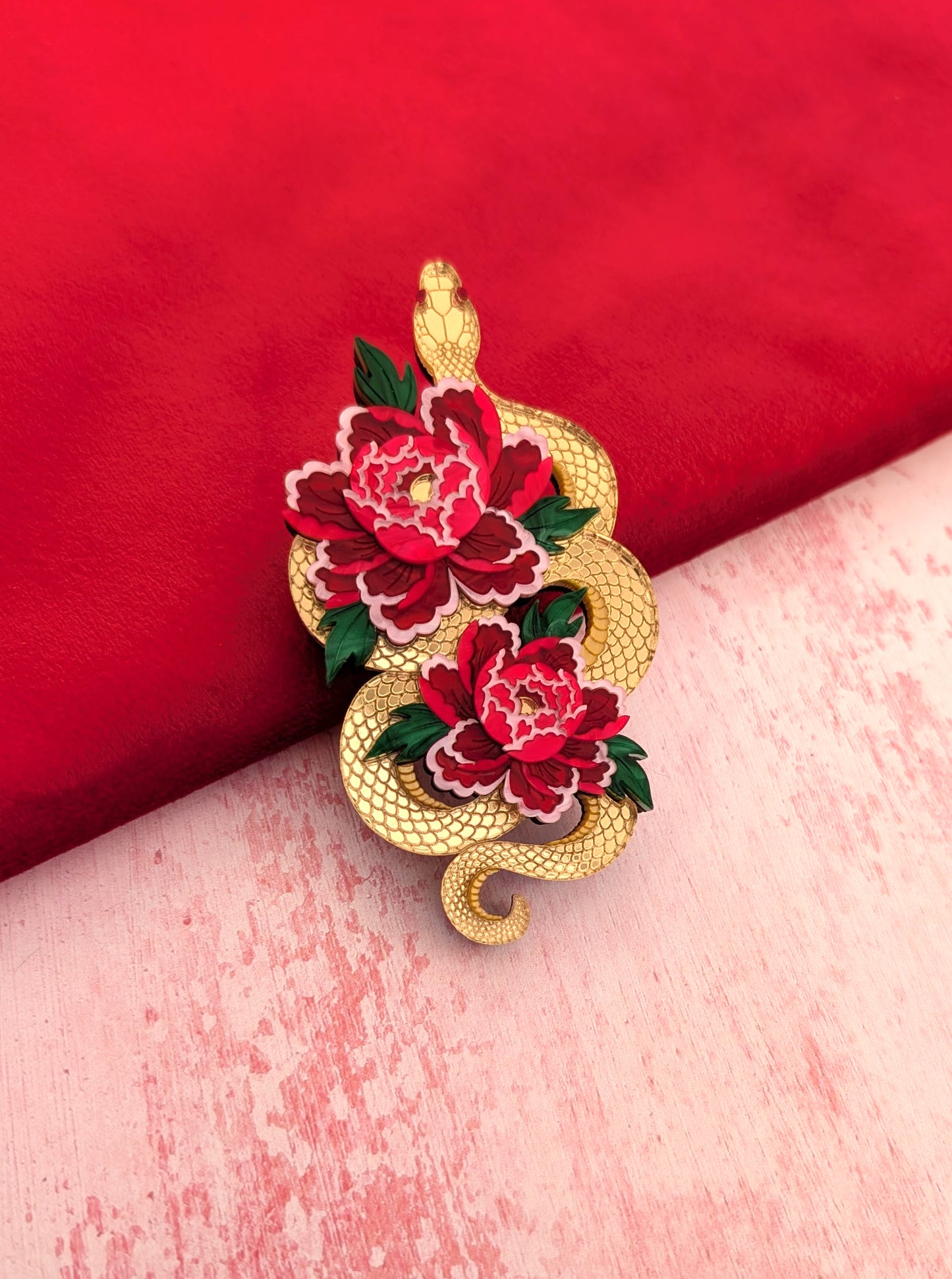 PRE ORDER Snake & Floral Statement Brooch GOLD