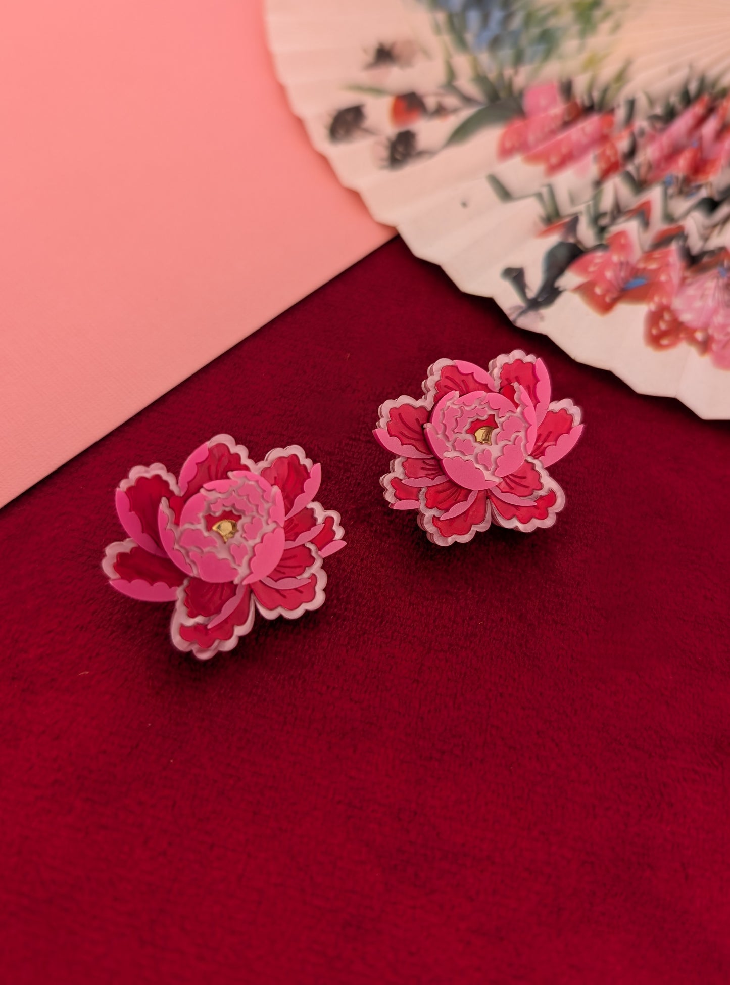 PRE ORDER Peony Inspired Stud Earrings BRIGHT PINK