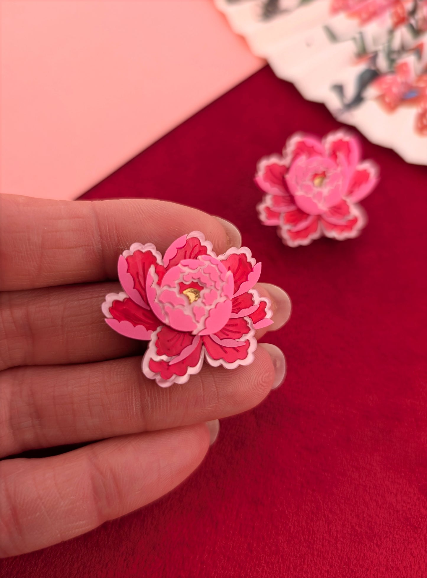 PRE ORDER Peony Inspired Stud Earrings BRIGHT PINK