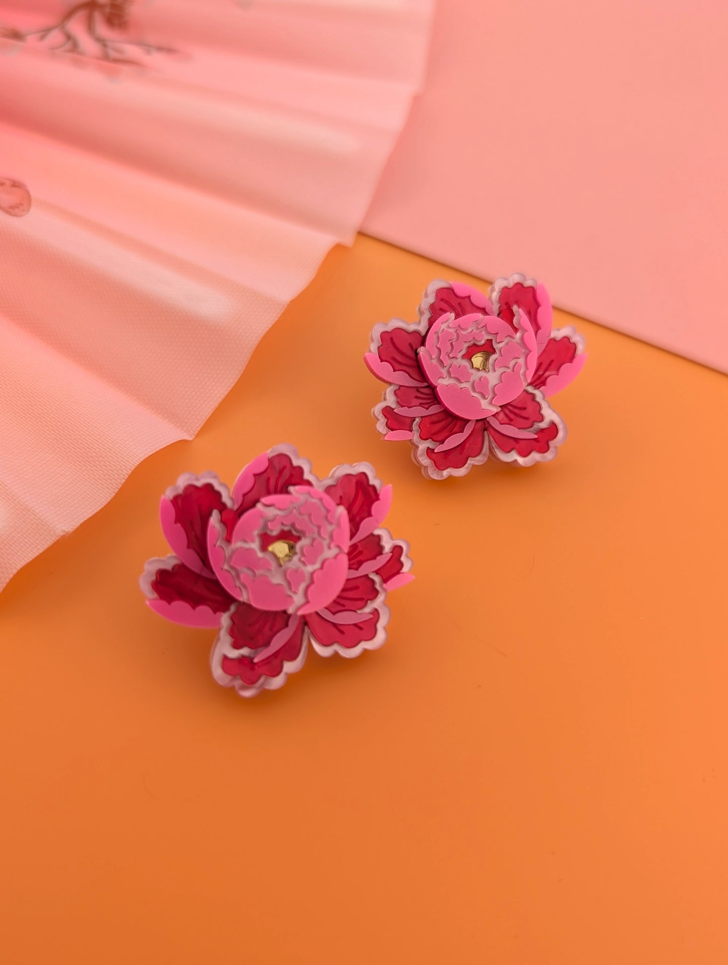 PRE ORDER Peony Inspired Stud Earrings BRIGHT PINK