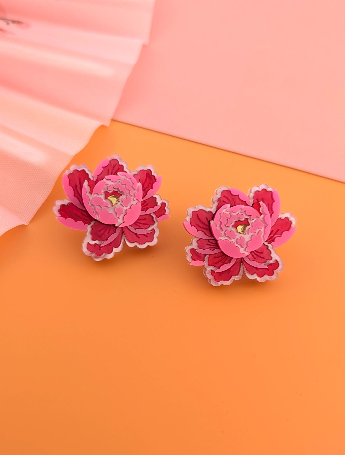 PRE ORDER Peony Inspired Stud Earrings BRIGHT PINK