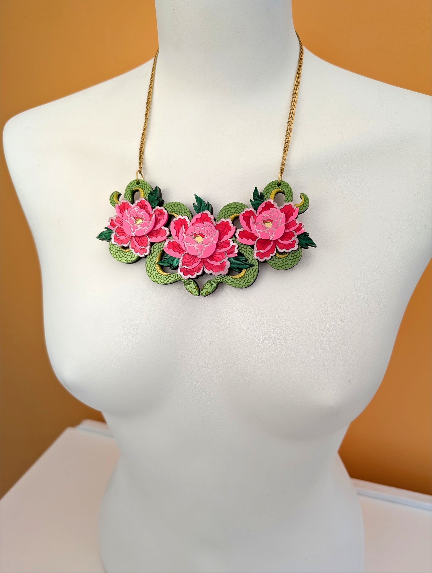 PRE ORDER Snakes & Florals Bib Necklace GREEN