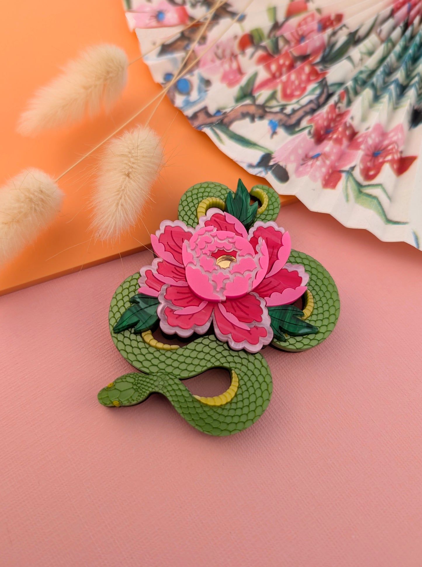PRE ORDER Snake & Floral Small Brooch GREEN