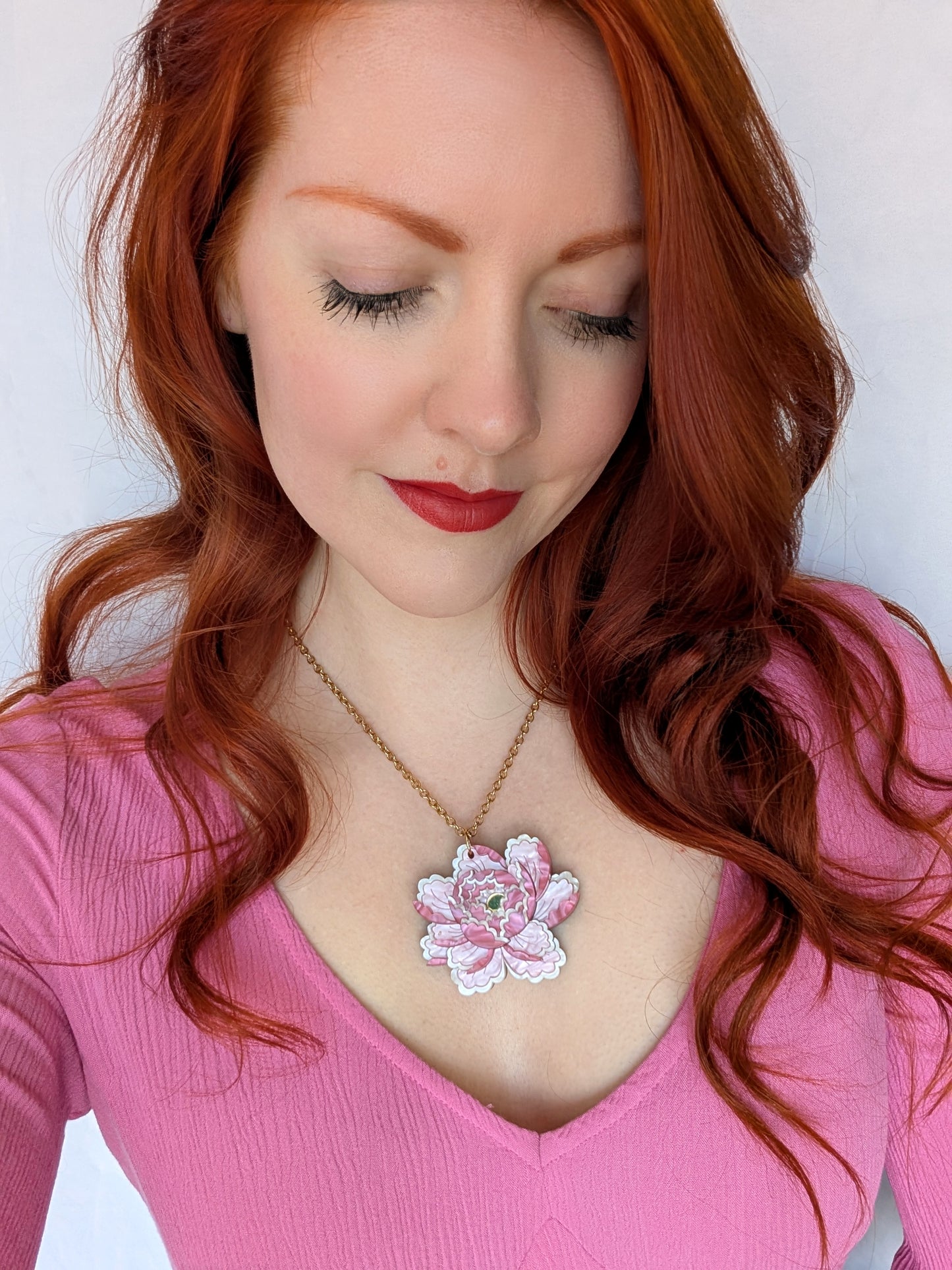PRE ORDER Peony Inspired Flower Brooch or Pendant RED/PINK (one fully made brooch available)