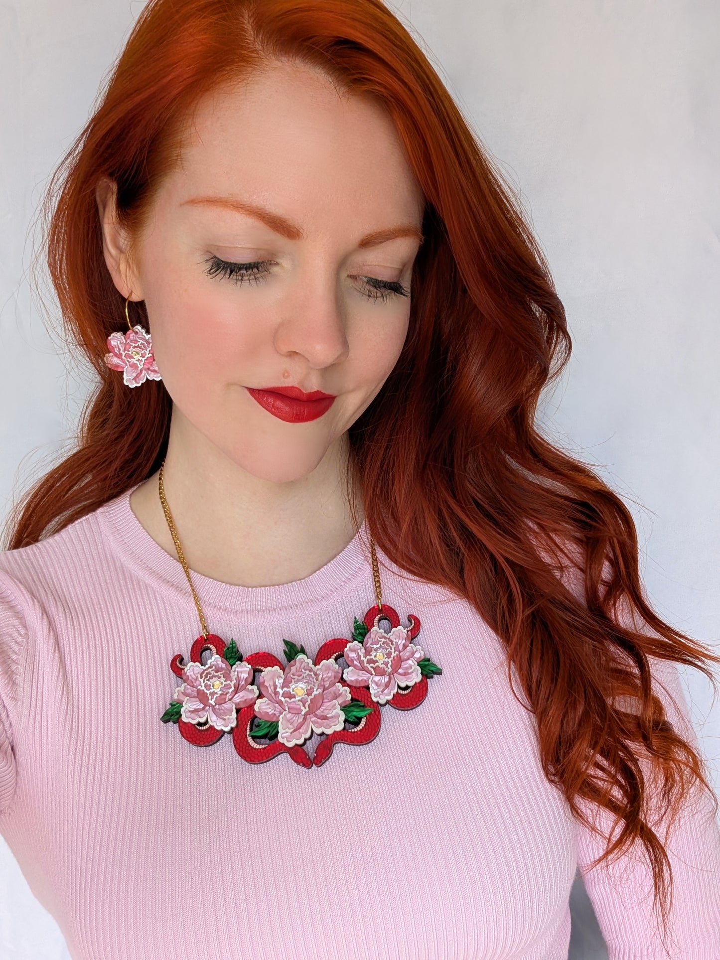 PRE ORDER Peony Inspired Single Flower Earrings PALE PINK