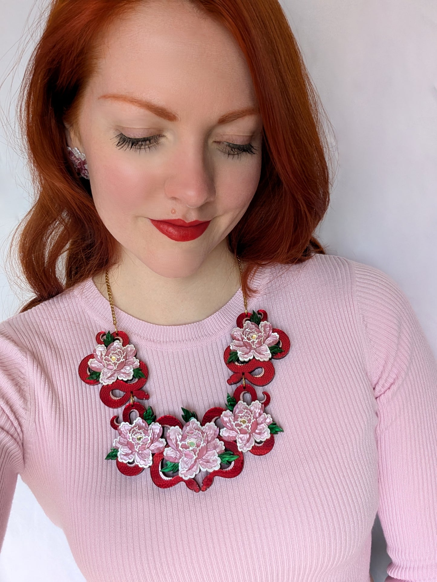 PRE ORDER Statement Snakes & Florals Necklace RED