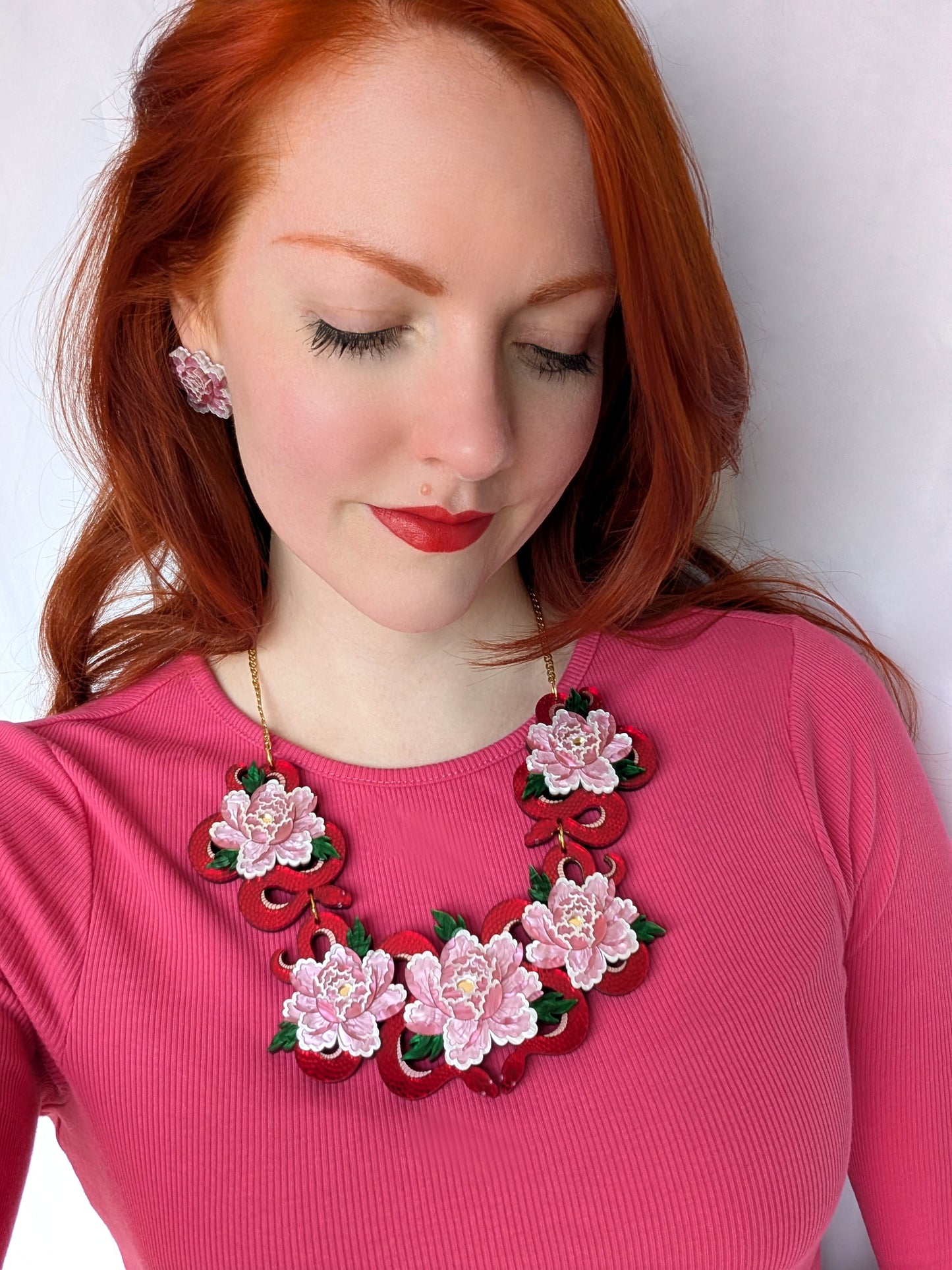 PRE ORDER Statement Snakes & Florals Necklace RED