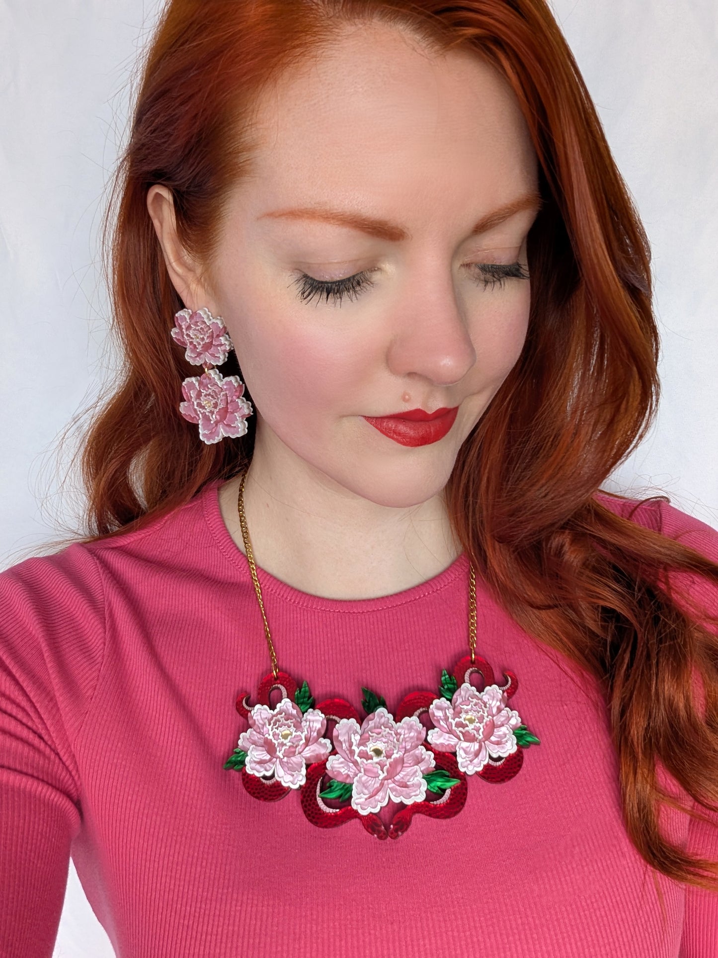 PRE ORDER Peony Inspired Statement Flower Earrings PALE PINK