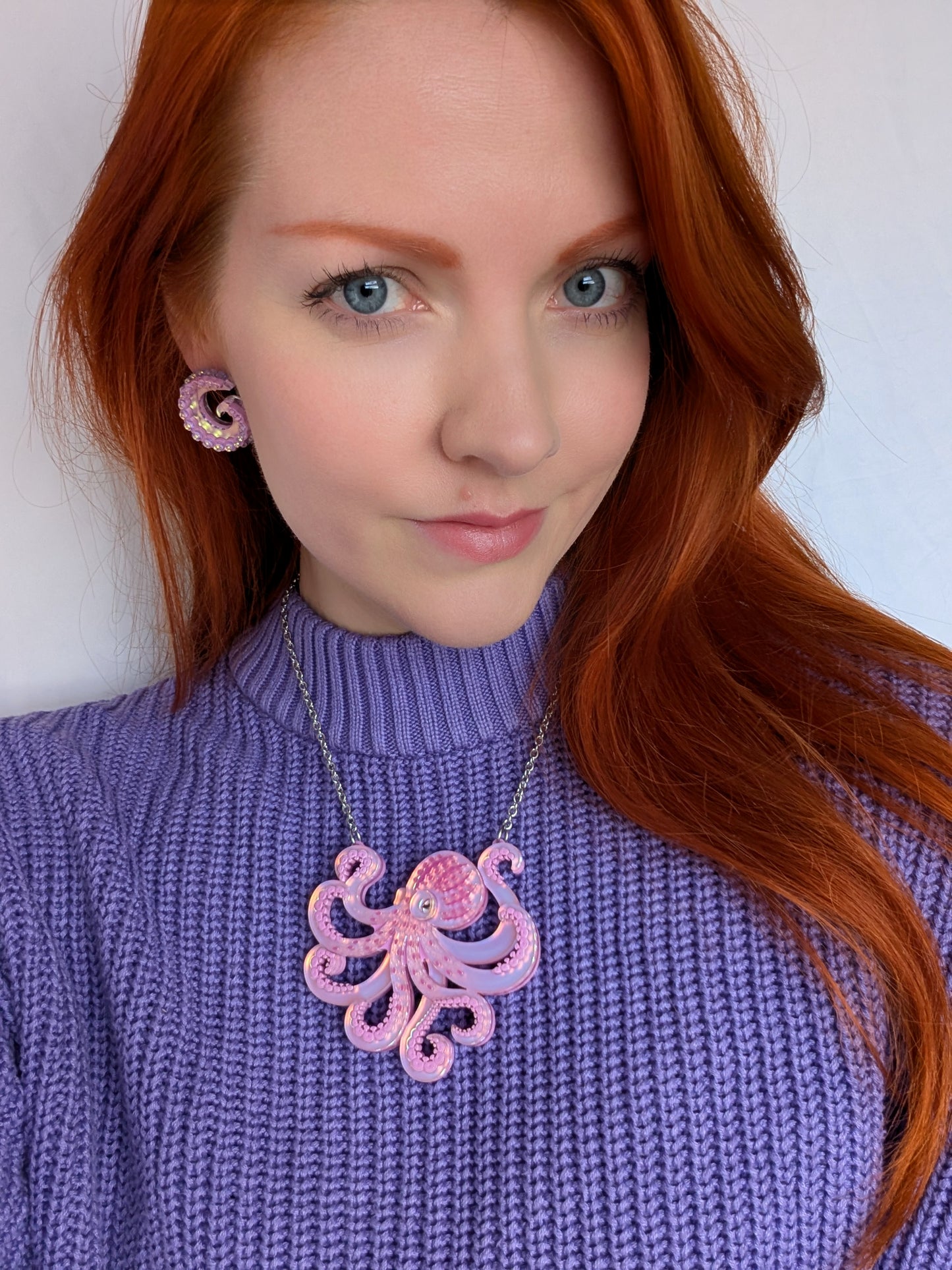 PRE ORDER Octopus (side on) Necklace, 2 Sizes Iridescent LILAC