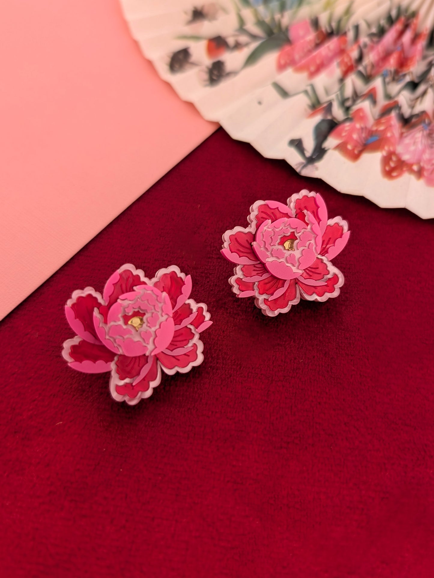 PRE ORDER Peony Inspired Stud Earrings BRIGHT PINK