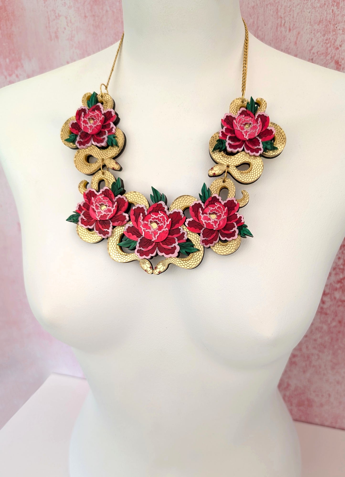 PRE ORDER Statement Snakes & Floral Necklace GOLD