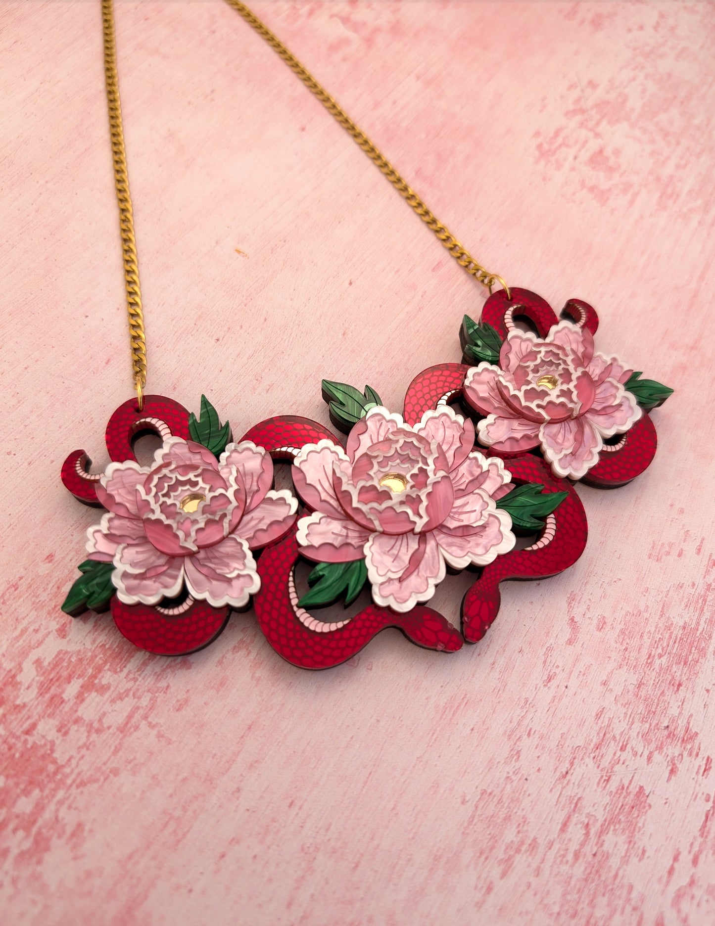 PRE ORDER Snakes & Florals Bib Necklace RED
