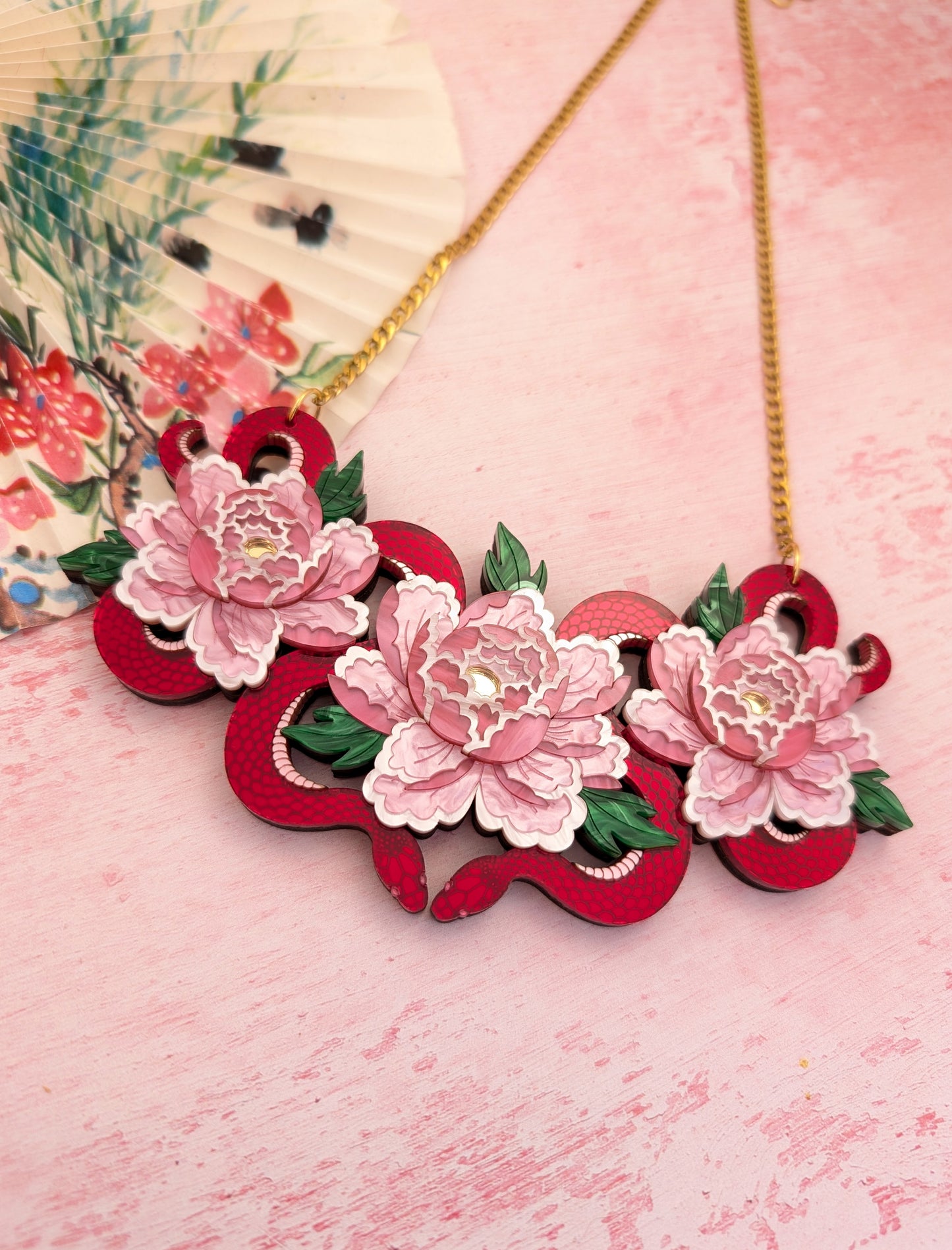 PRE ORDER Snakes & Florals Bib Necklace RED