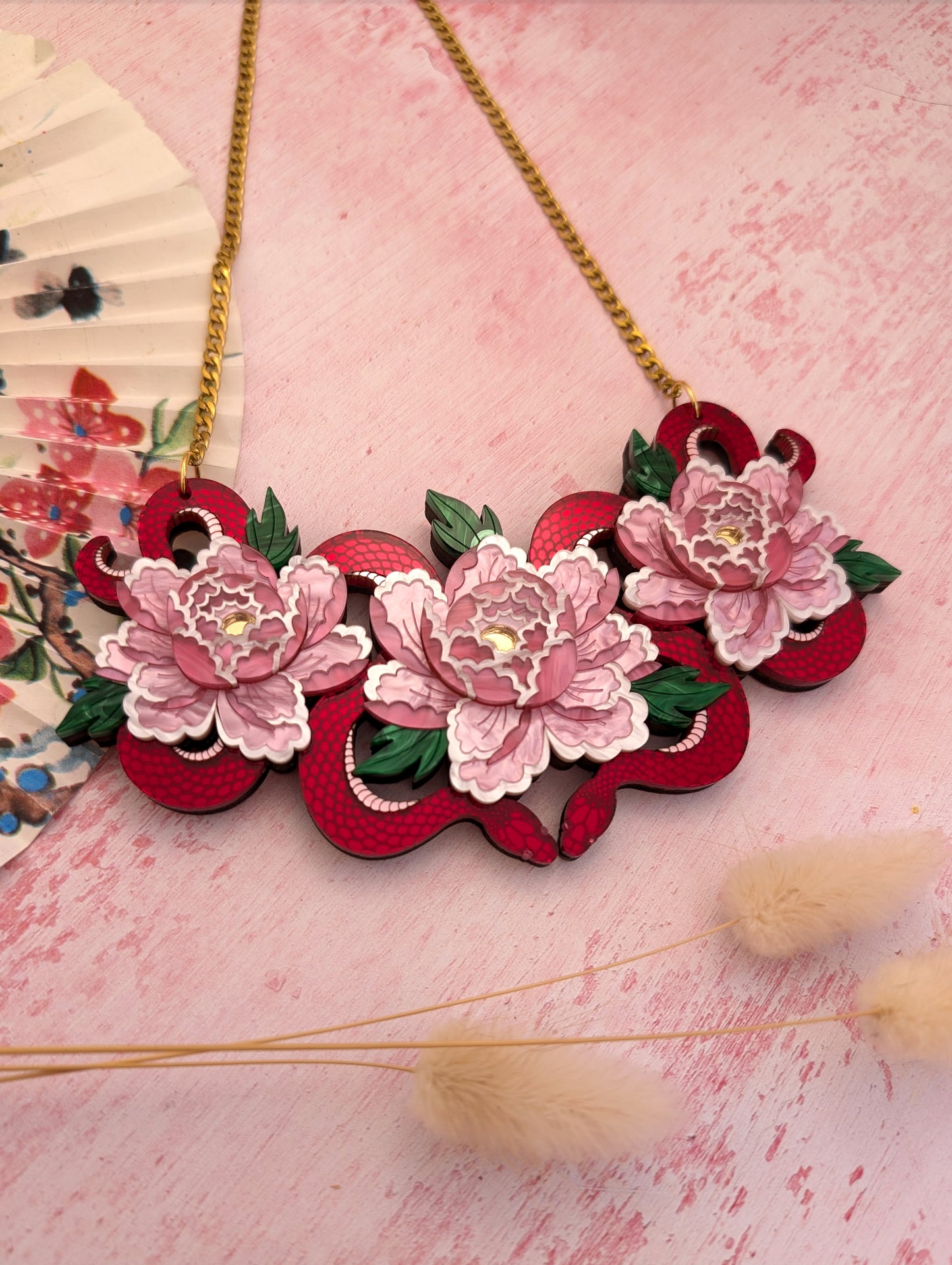 PRE ORDER Snakes & Florals Bib Necklace RED