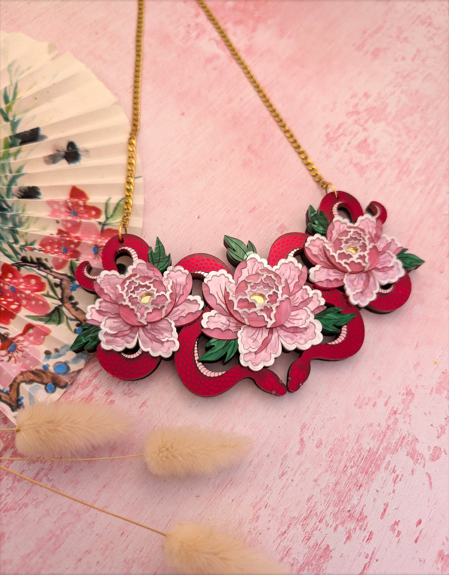 PRE ORDER Snakes & Florals Bib Necklace RED
