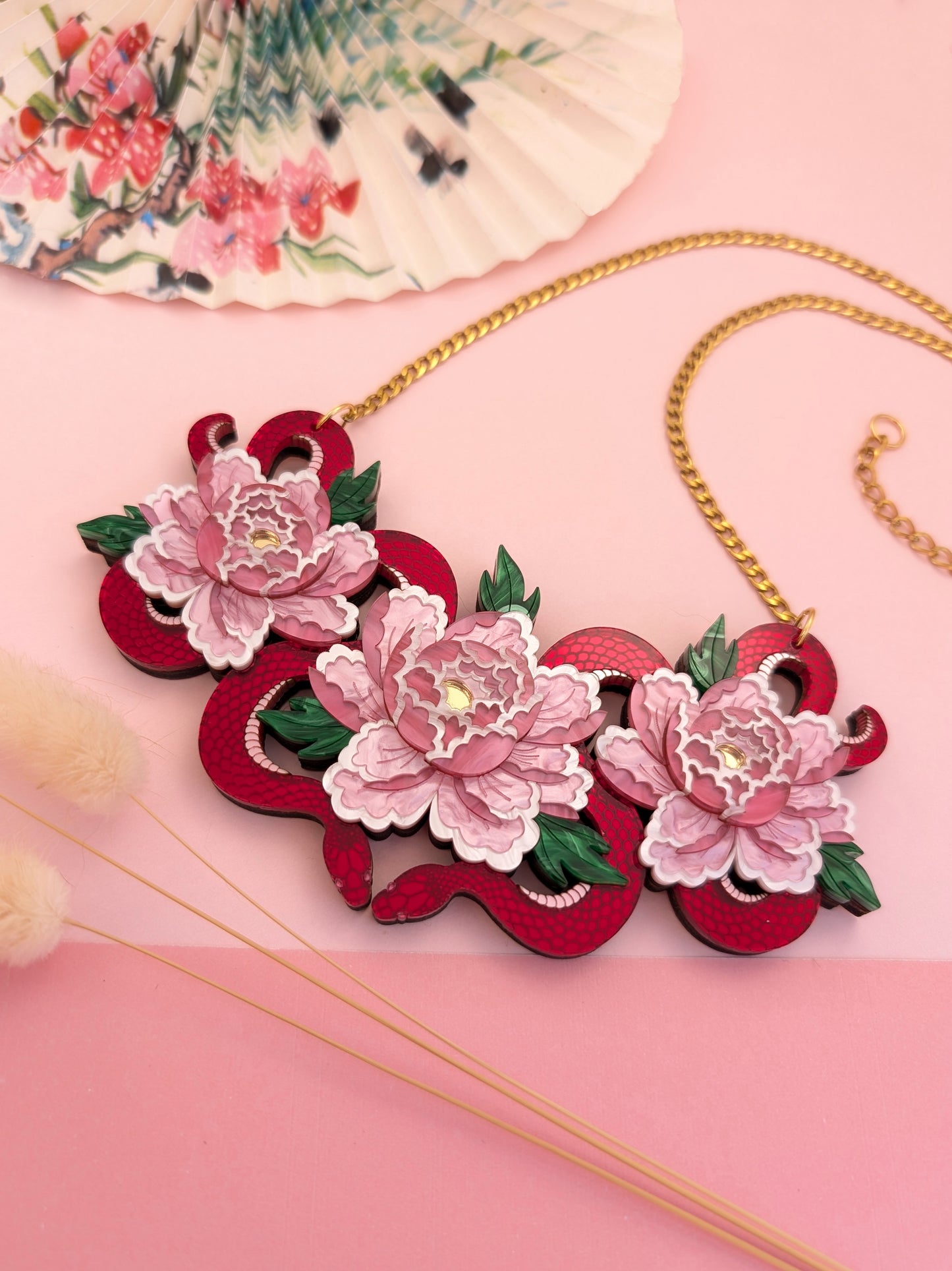 PRE ORDER Snakes & Florals Bib Necklace RED
