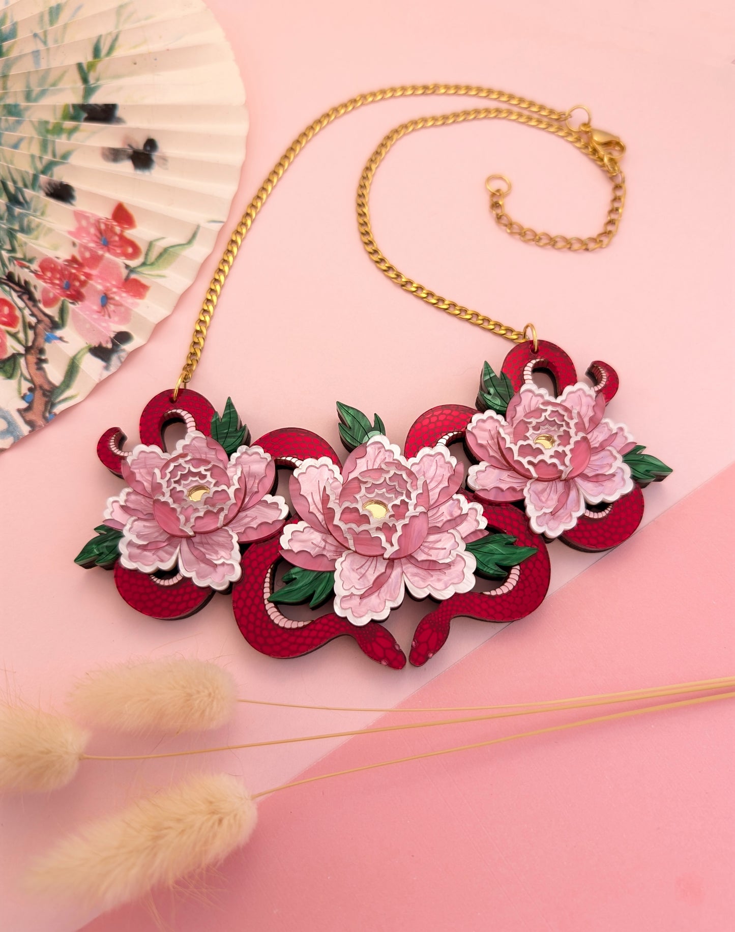 PRE ORDER Snakes & Florals Bib Necklace RED