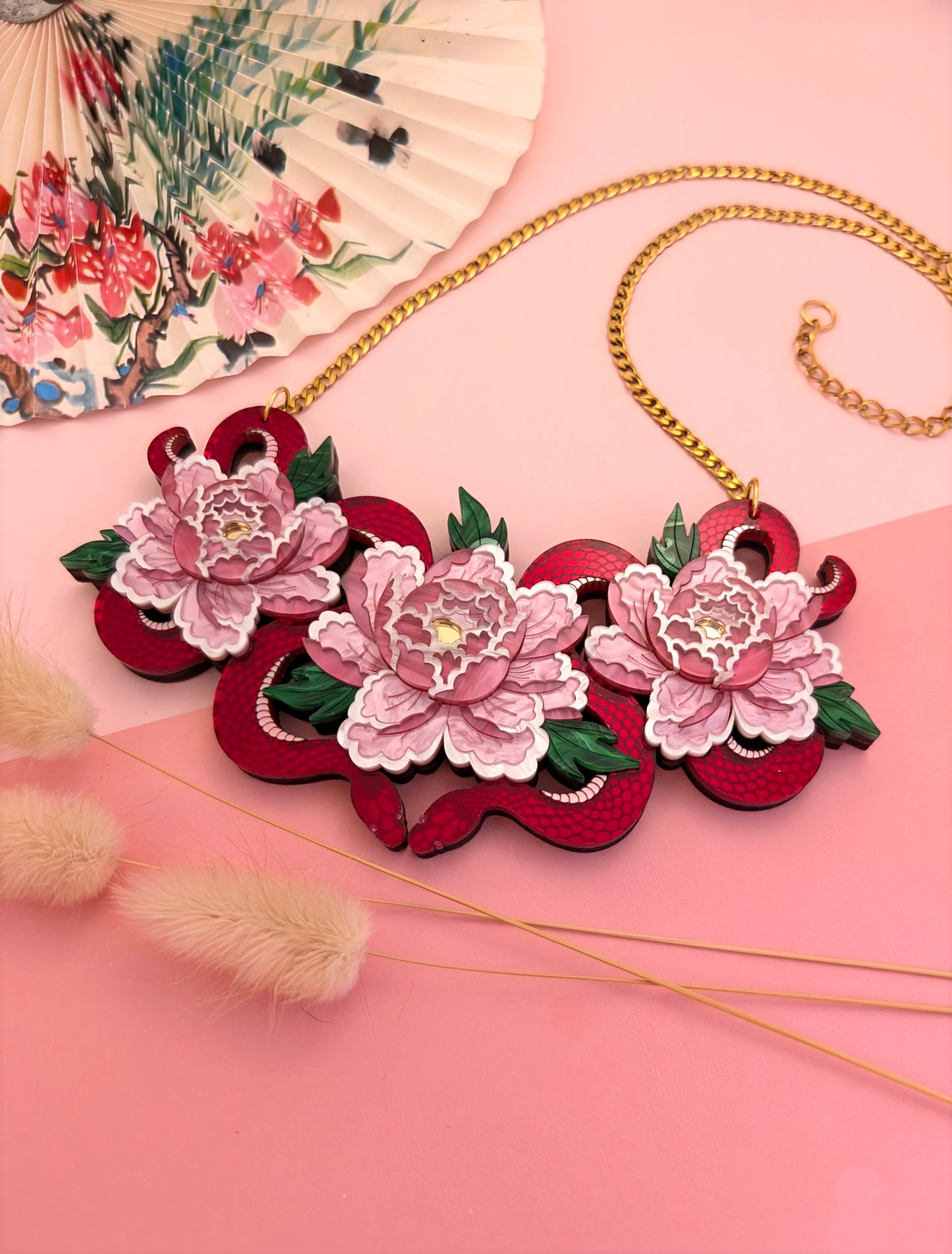 PRE ORDER Snakes & Florals Bib Necklace RED