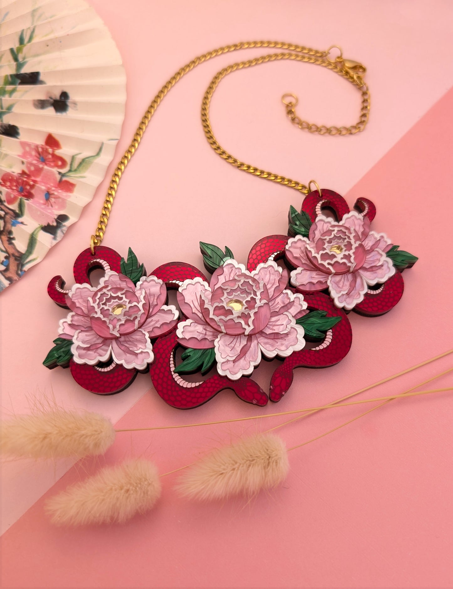 PRE ORDER Snakes & Florals Bib Necklace RED