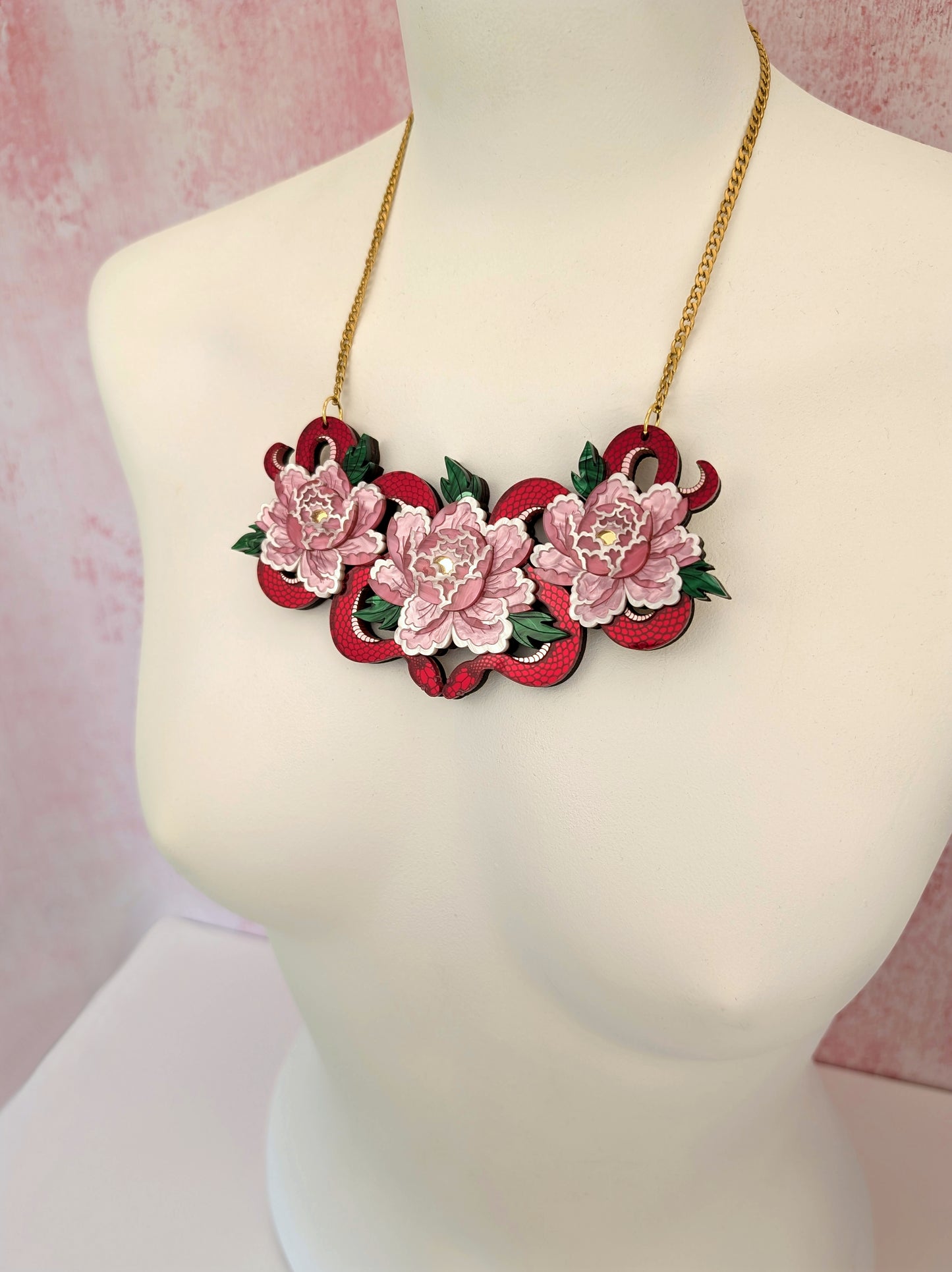 PRE ORDER Snakes & Florals Bib Necklace RED