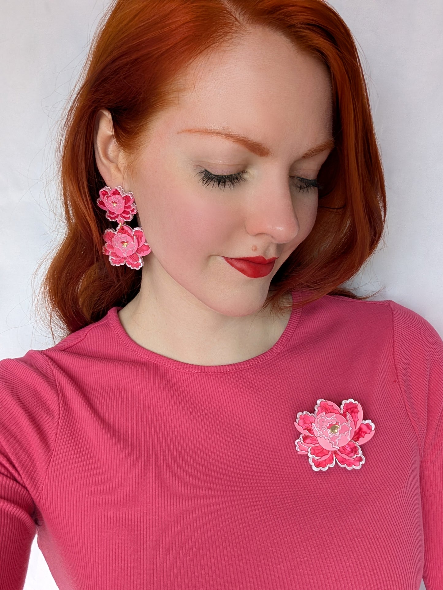 PRE ORDER Peony Inspired Statement Flower Earrings BRIGHT PINK