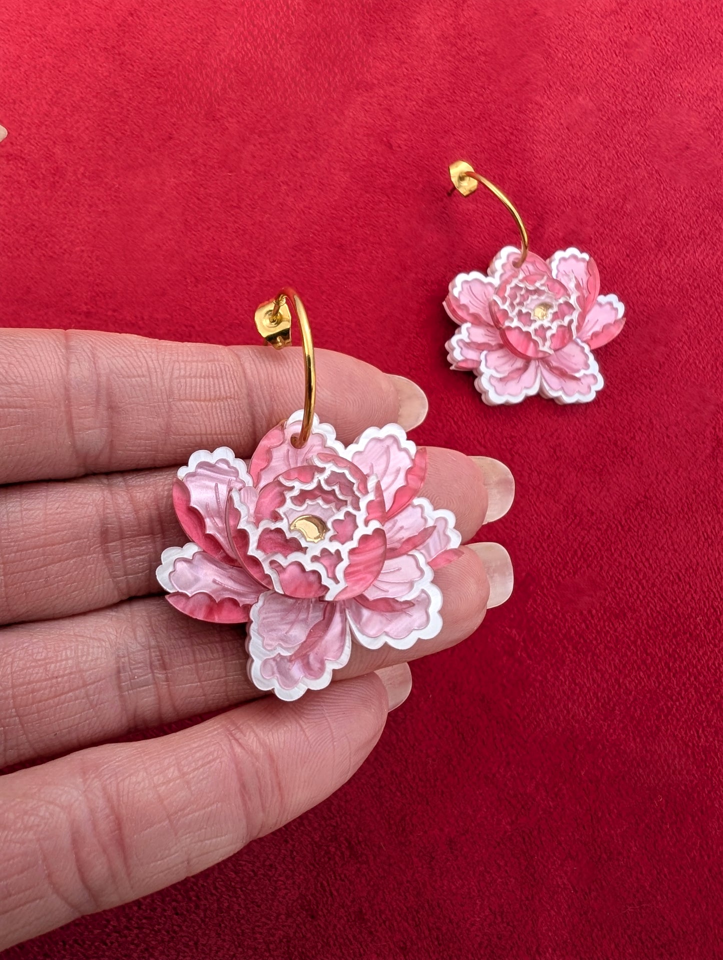 PRE ORDER Peony Inspired Single Flower Earrings PALE PINK