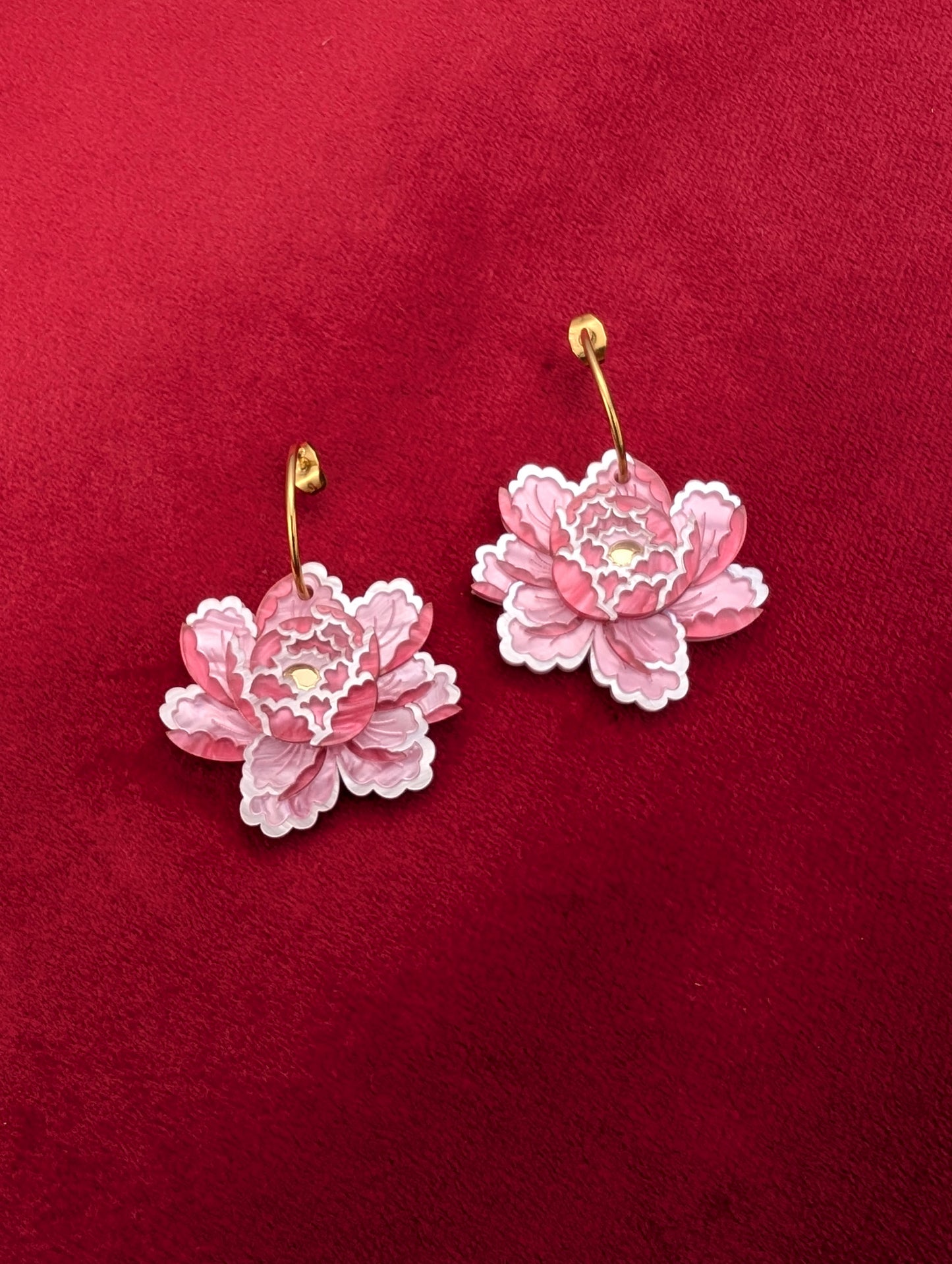 PRE ORDER Peony Inspired Single Flower Earrings PALE PINK