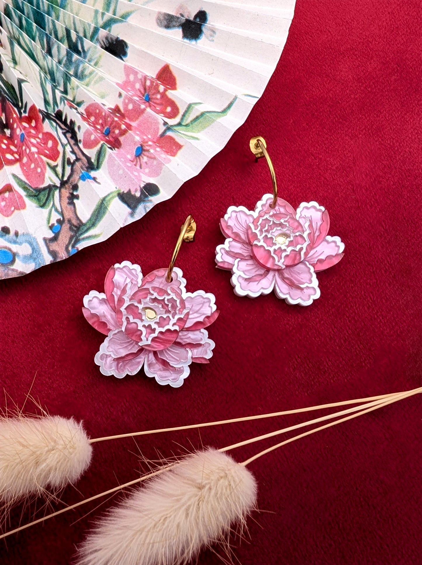 PRE ORDER Peony Inspired Single Flower Earrings PALE PINK