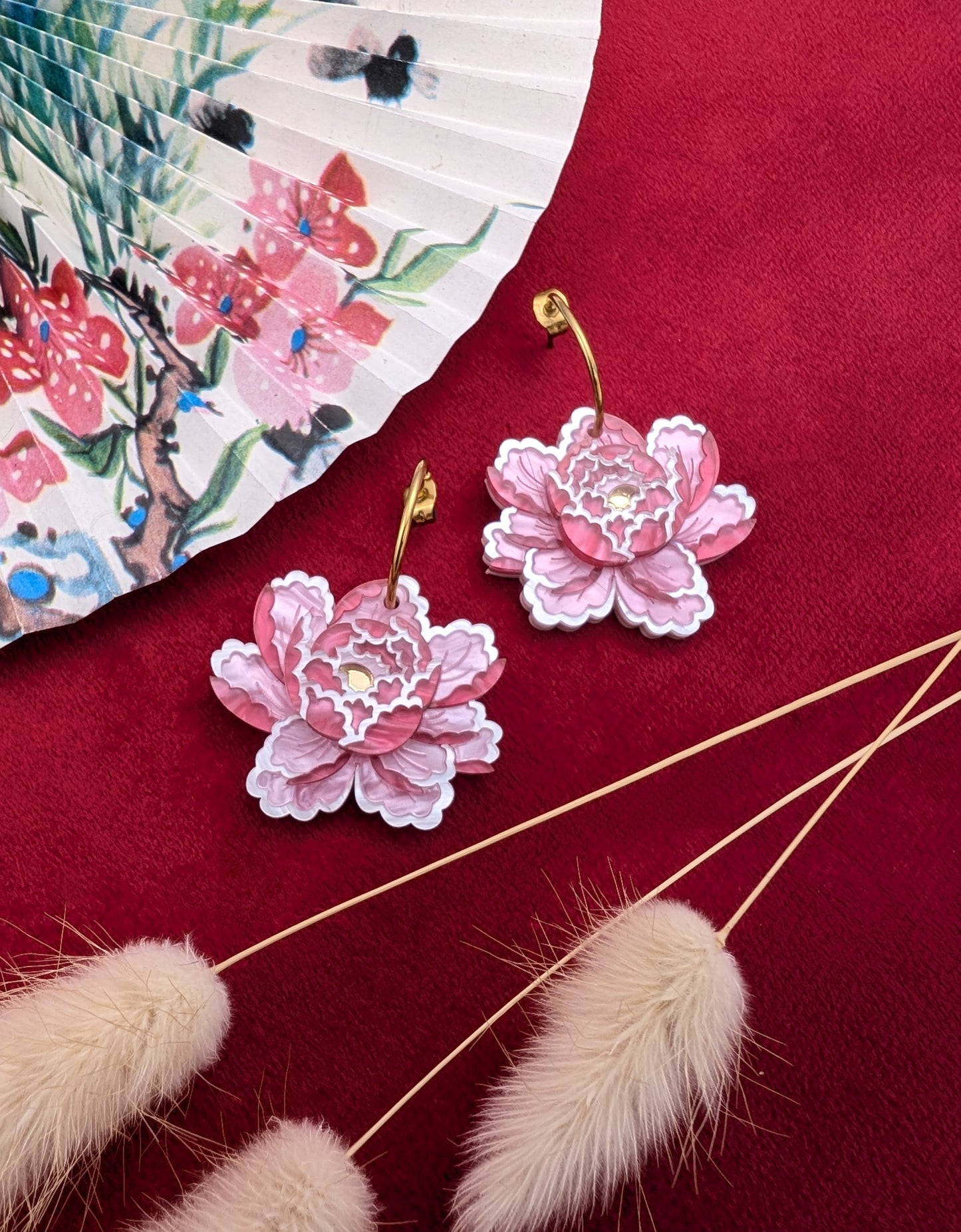 PRE ORDER Peony Inspired Single Flower Earrings PALE PINK