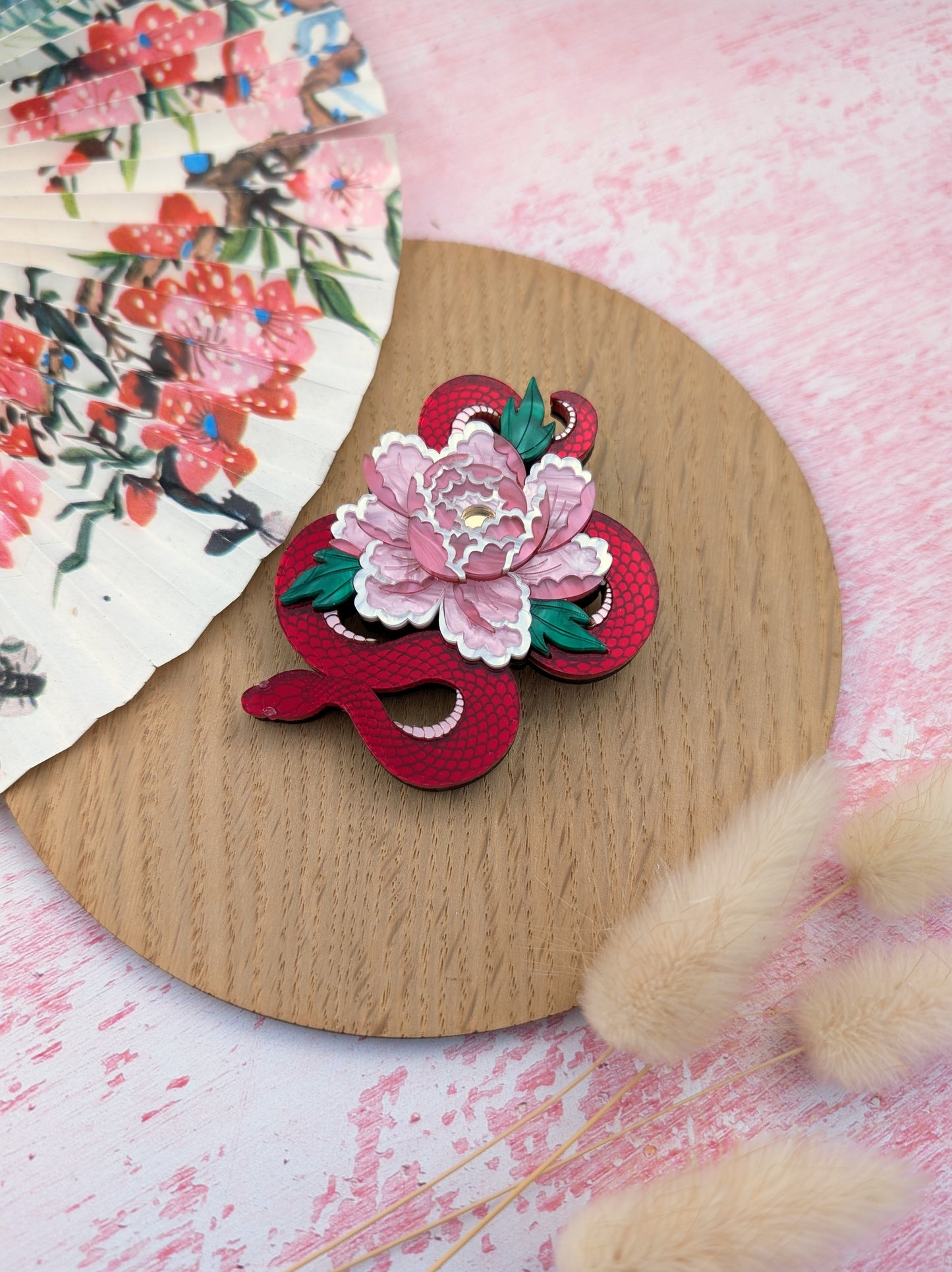 PRE ORDER Snake & Floral Small Brooch RED